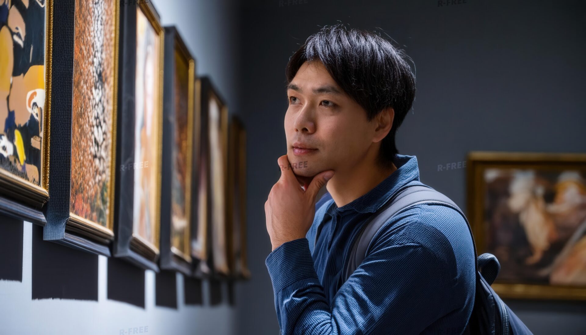 美術館で絵画を鑑賞する男性6