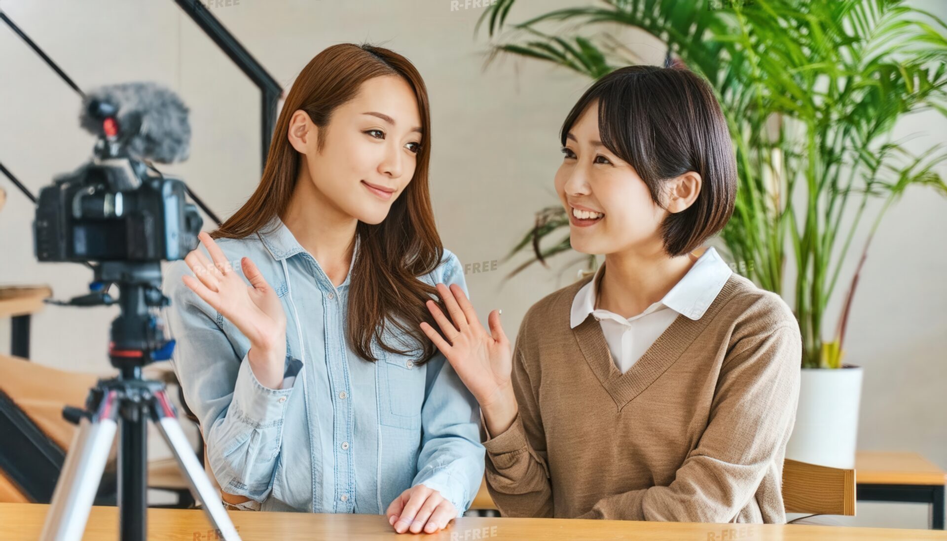 室内で会話をする女性2人