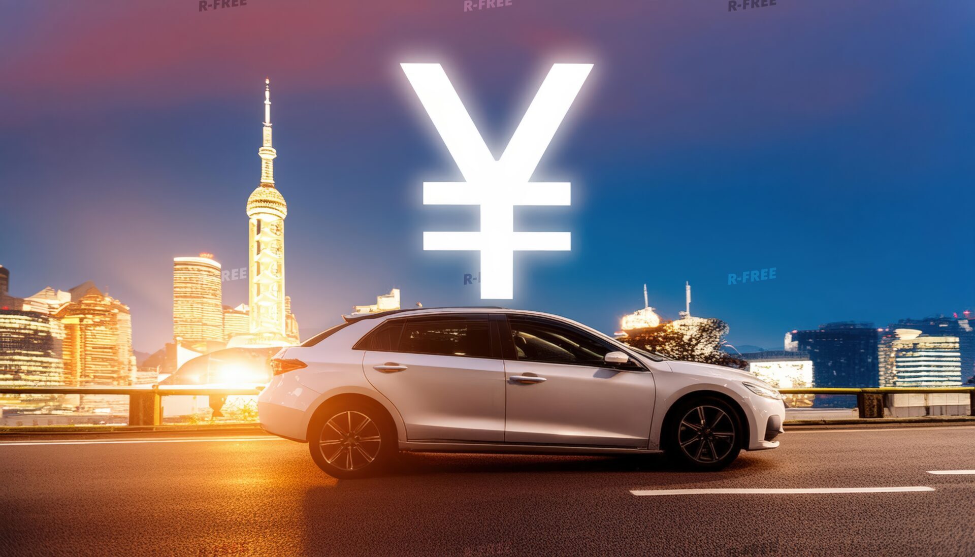 車と円マークの夜景