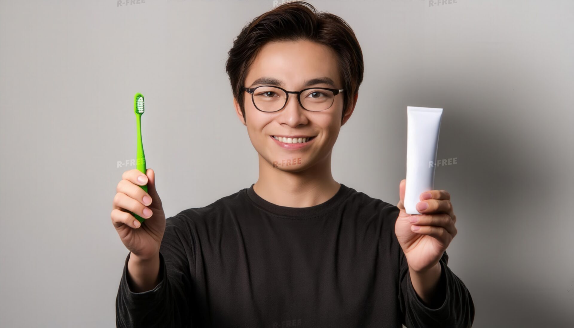 歯磨きセットを持つ男性3