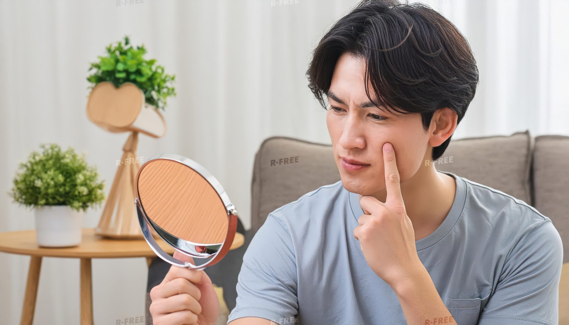鏡を見て肌を気にする男性8