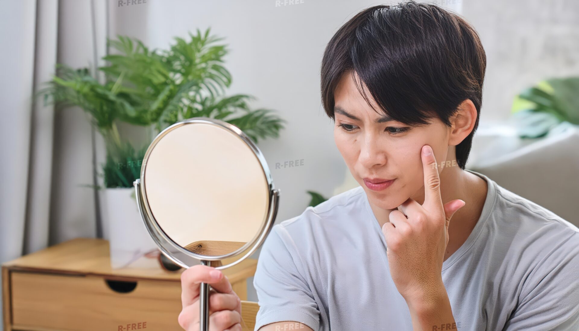 鏡を見て肌を気にする男性9