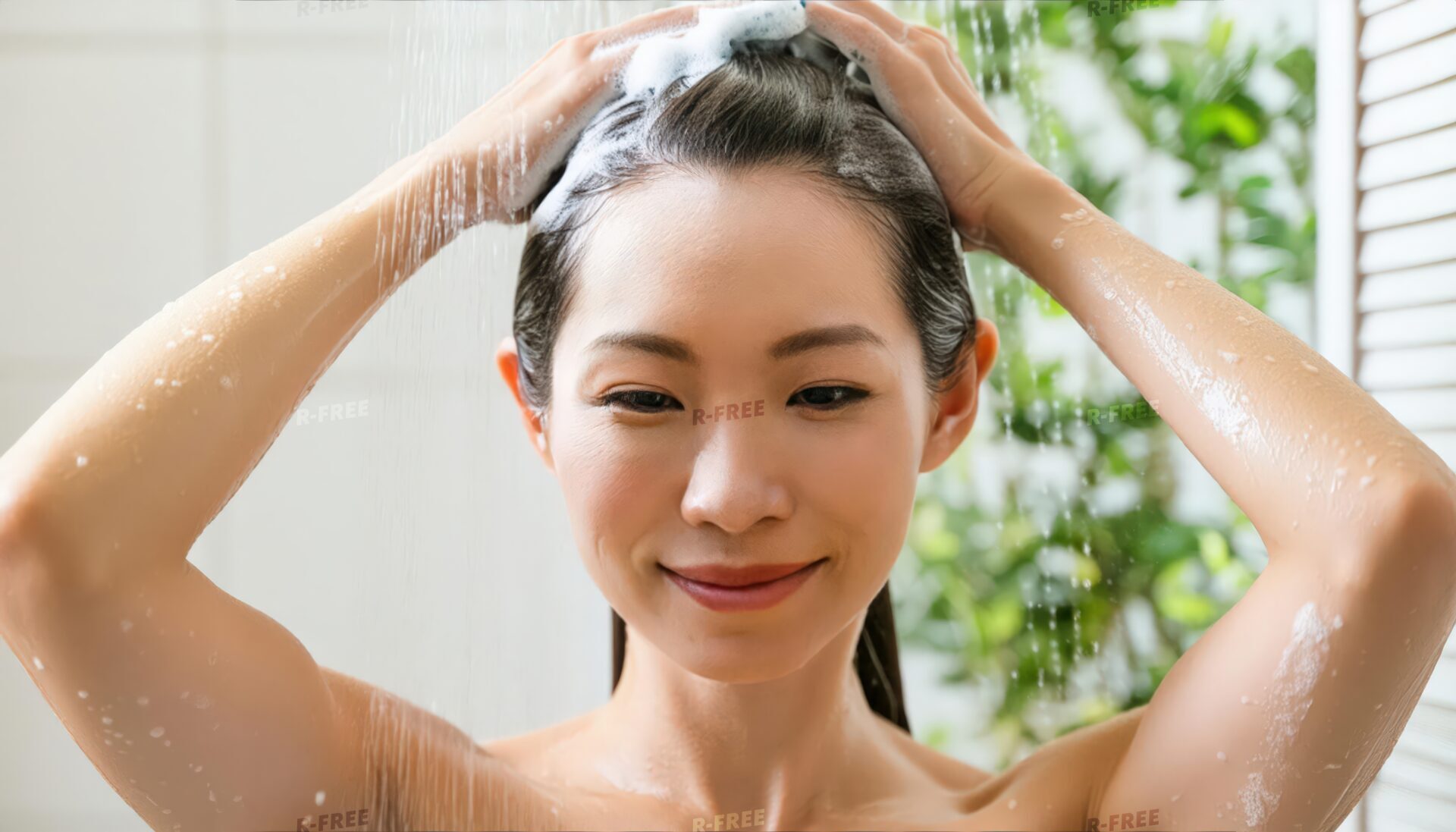 シャンプーをする女性