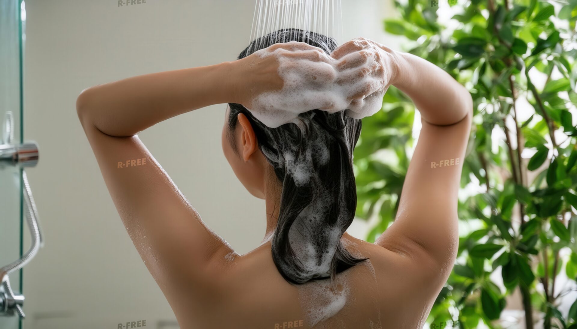 髪を洗う後ろ姿