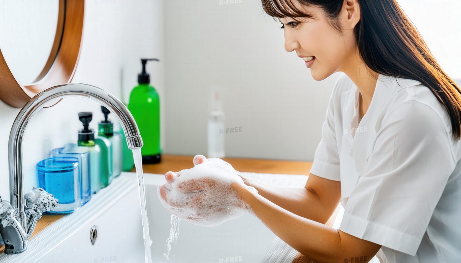 手洗いをする笑顔の女性4