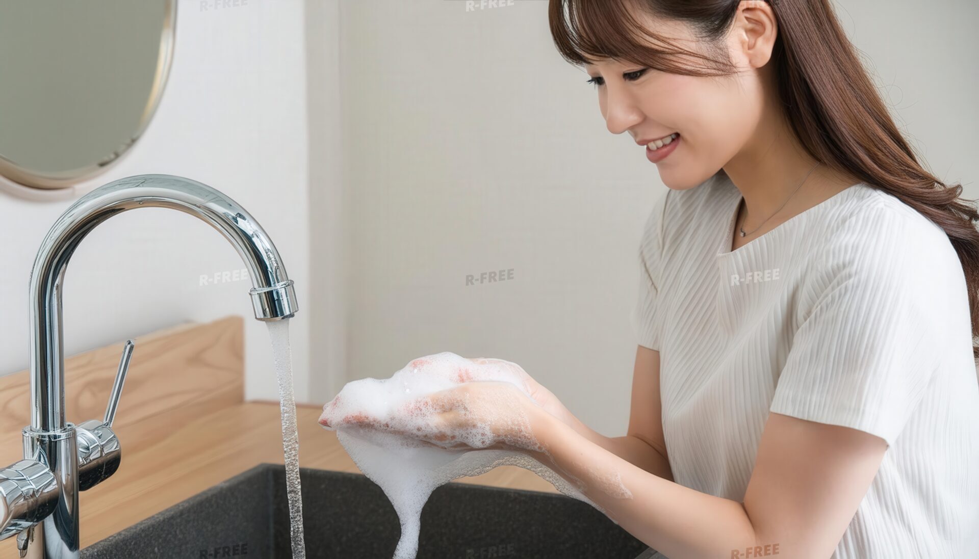 手洗いをする笑顔の女性8