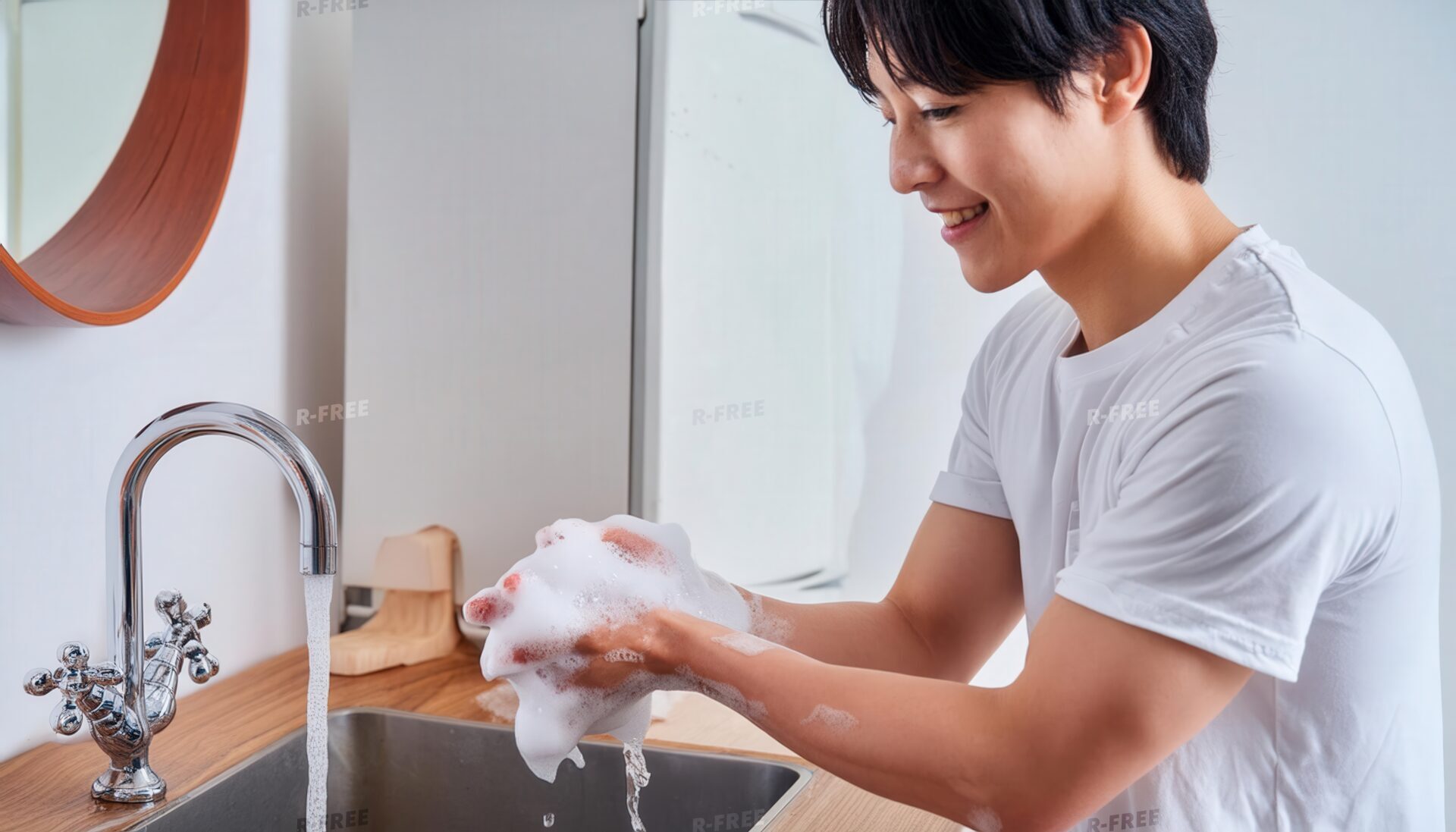 手洗いをする笑顔の男性4