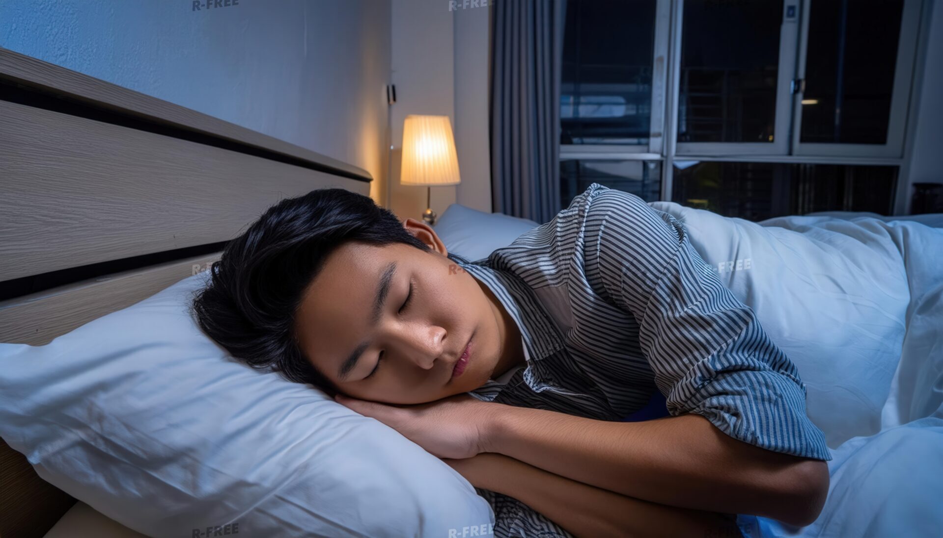 ベッドで休息する男性