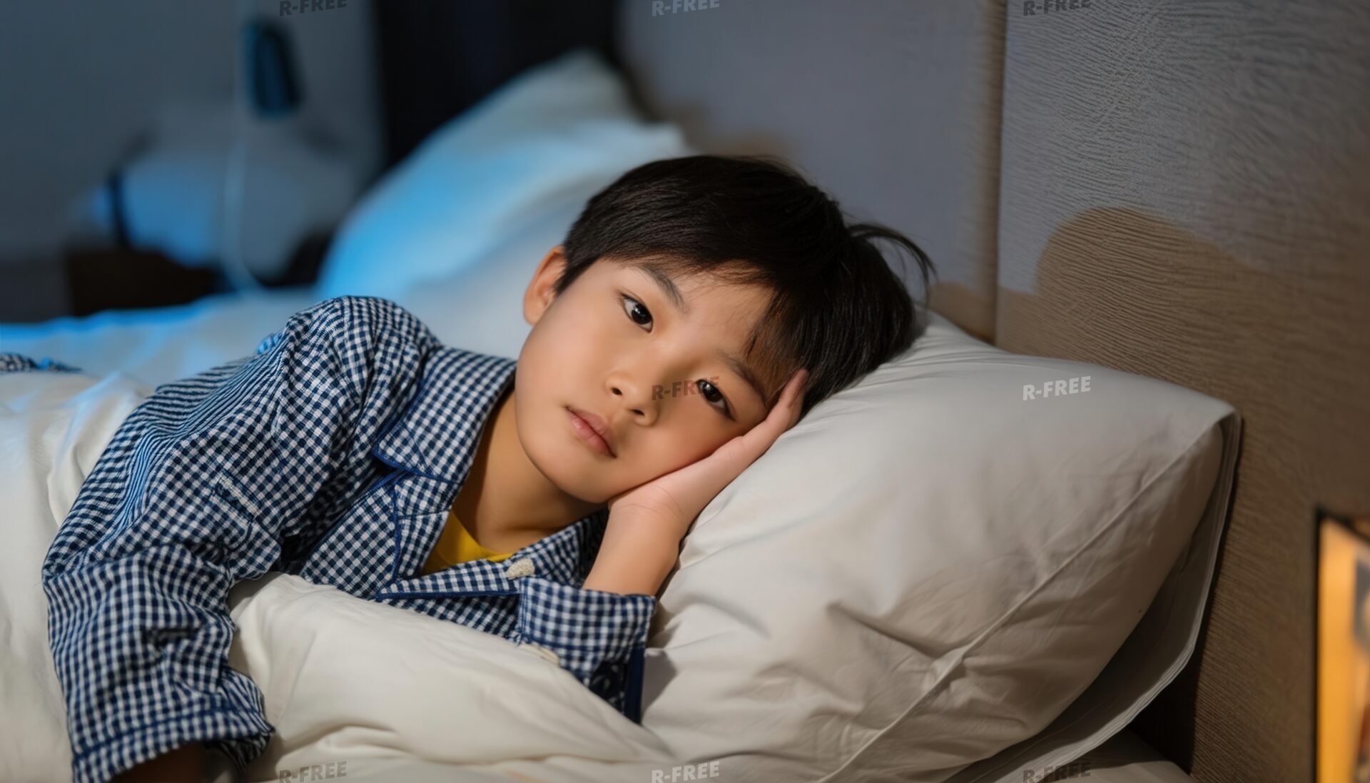 夜に考え事をする子供