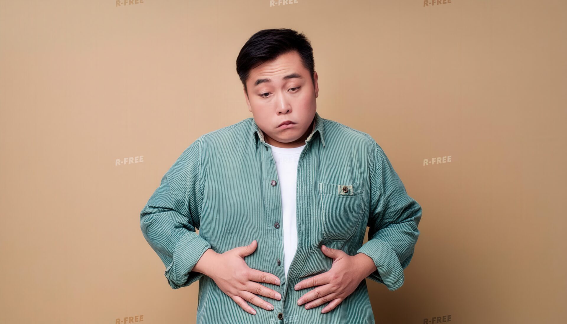 ベージュ背景の男性