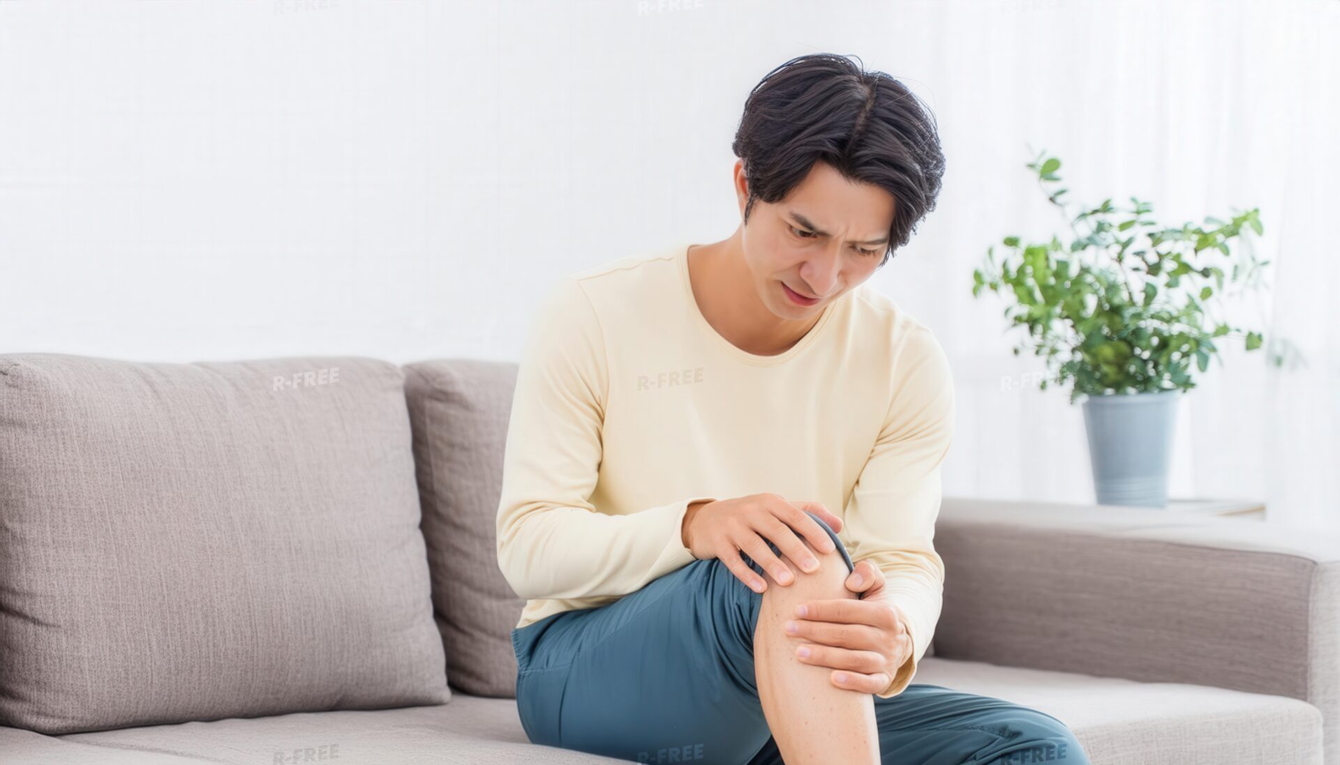 膝を痛めた若い男性