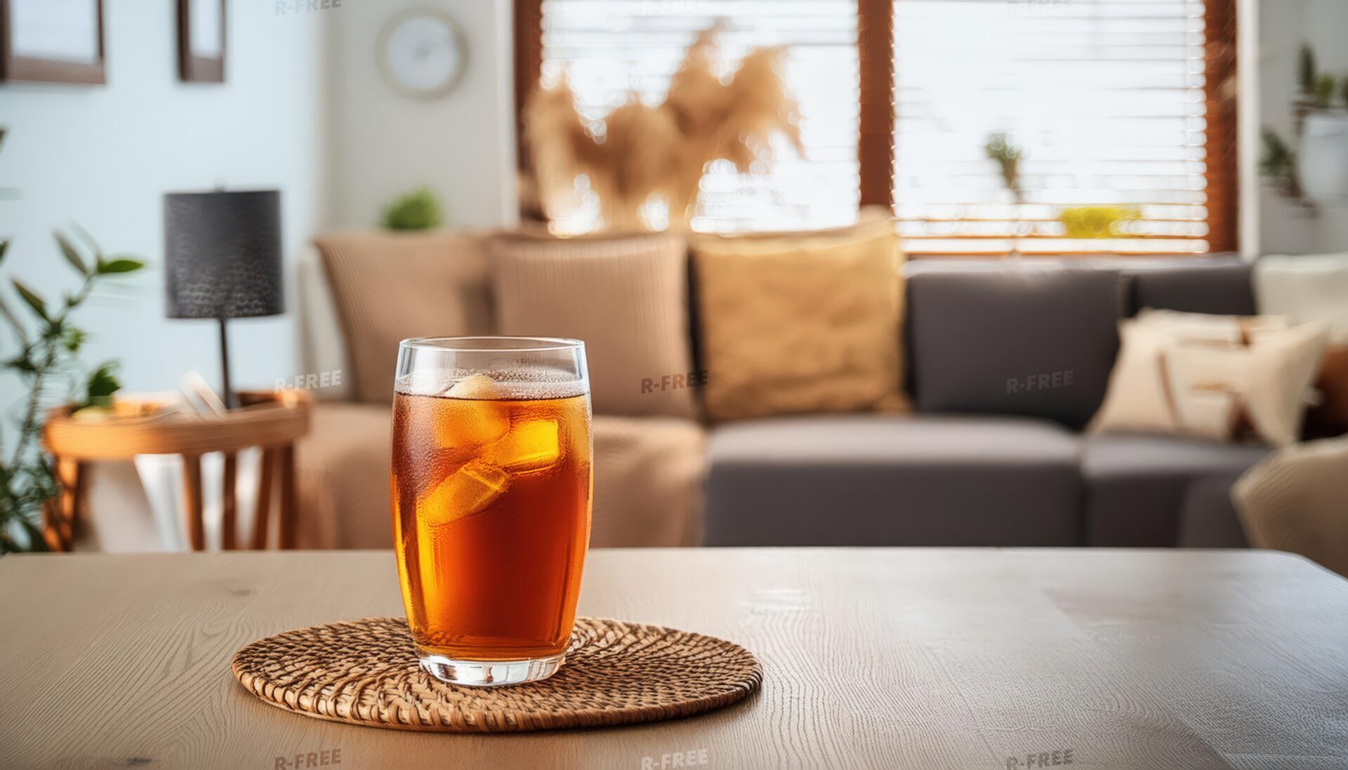テーブルに置かれた氷入りの麦茶