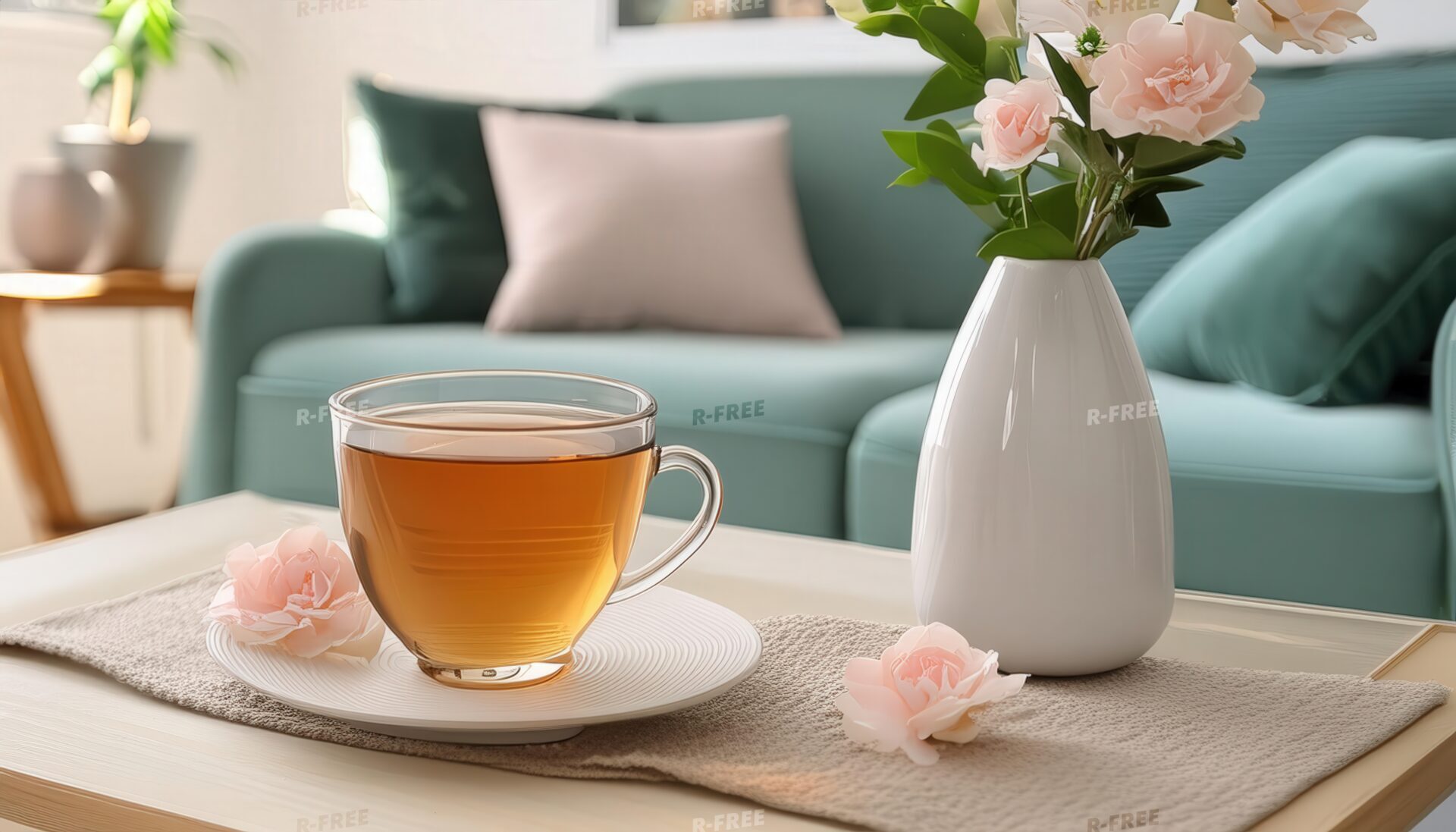 リビングのテーブルに置かれた透明カップの茶色い飲み物