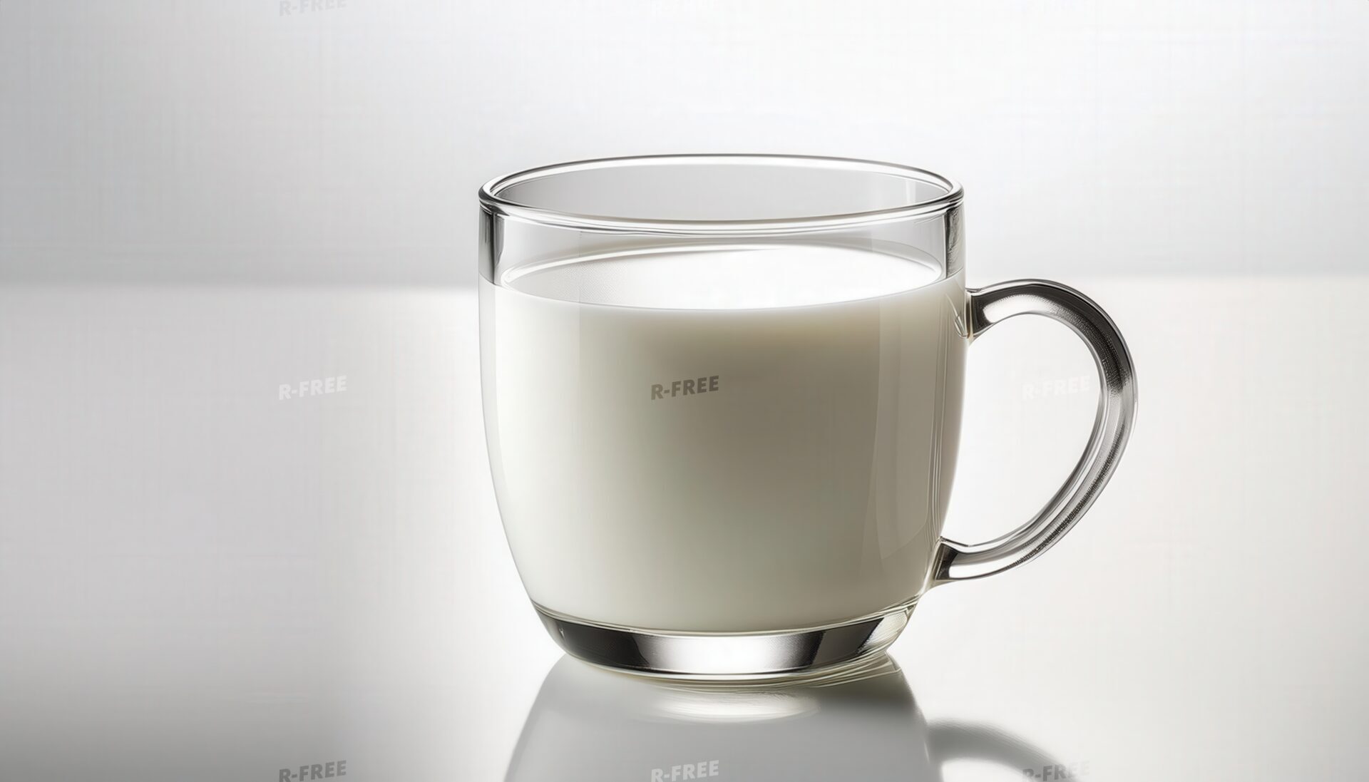 取っ手付きの透明カップに注がれた牛乳
