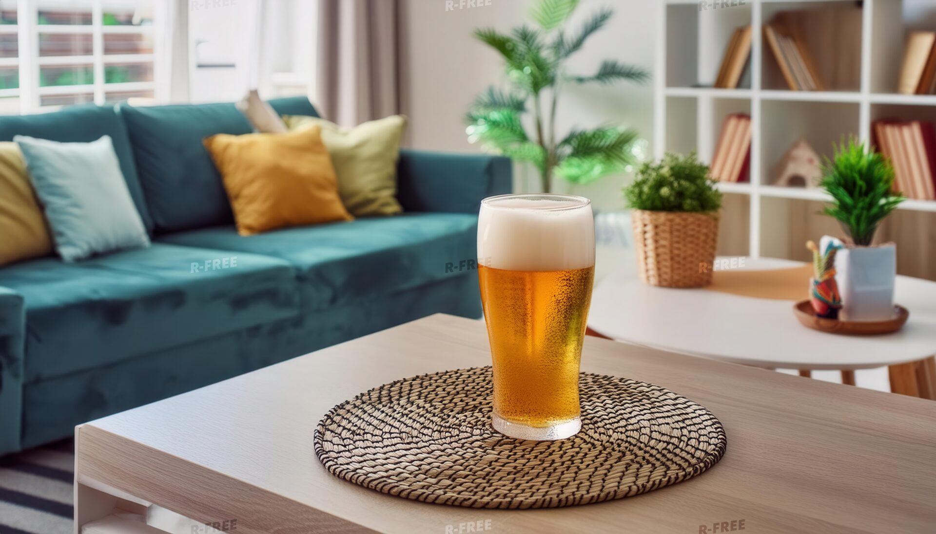 リビングテーブルに置かれたビールグラス