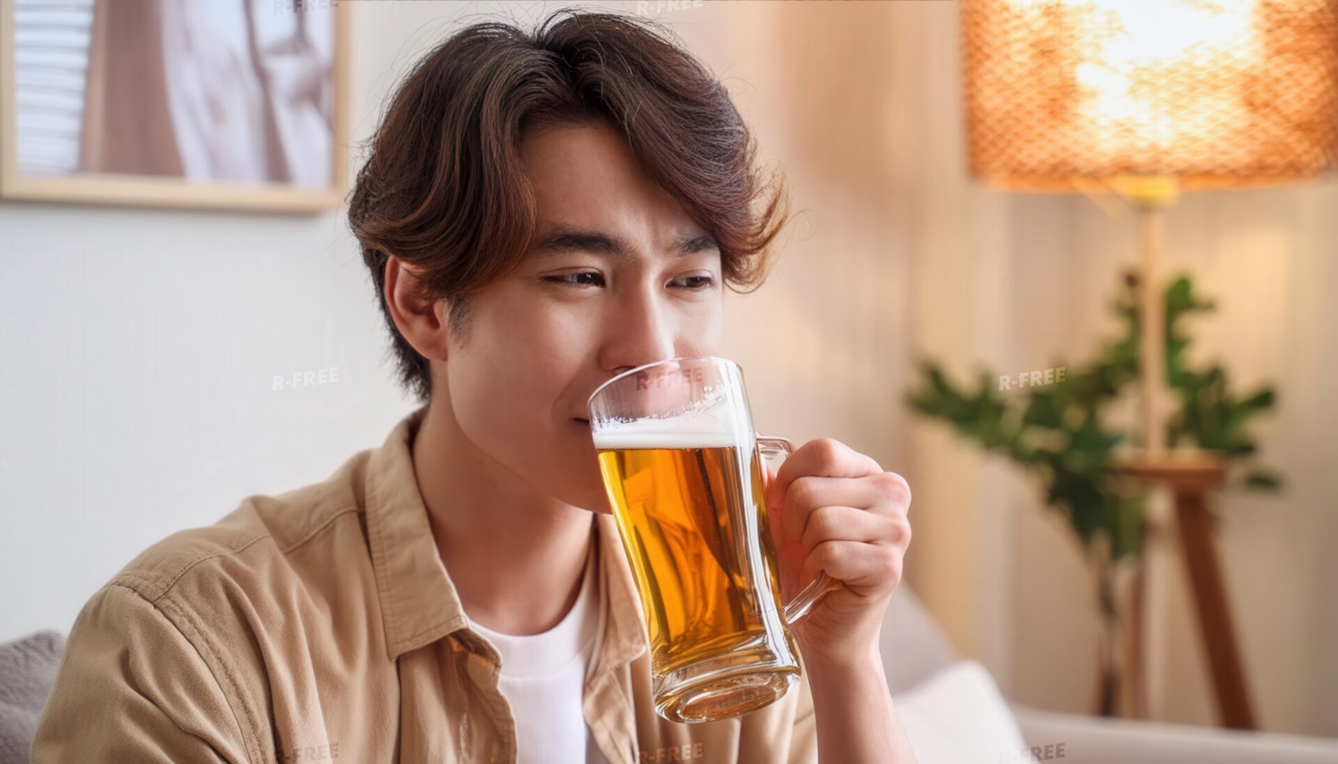 ジョッキのビールを手にする人