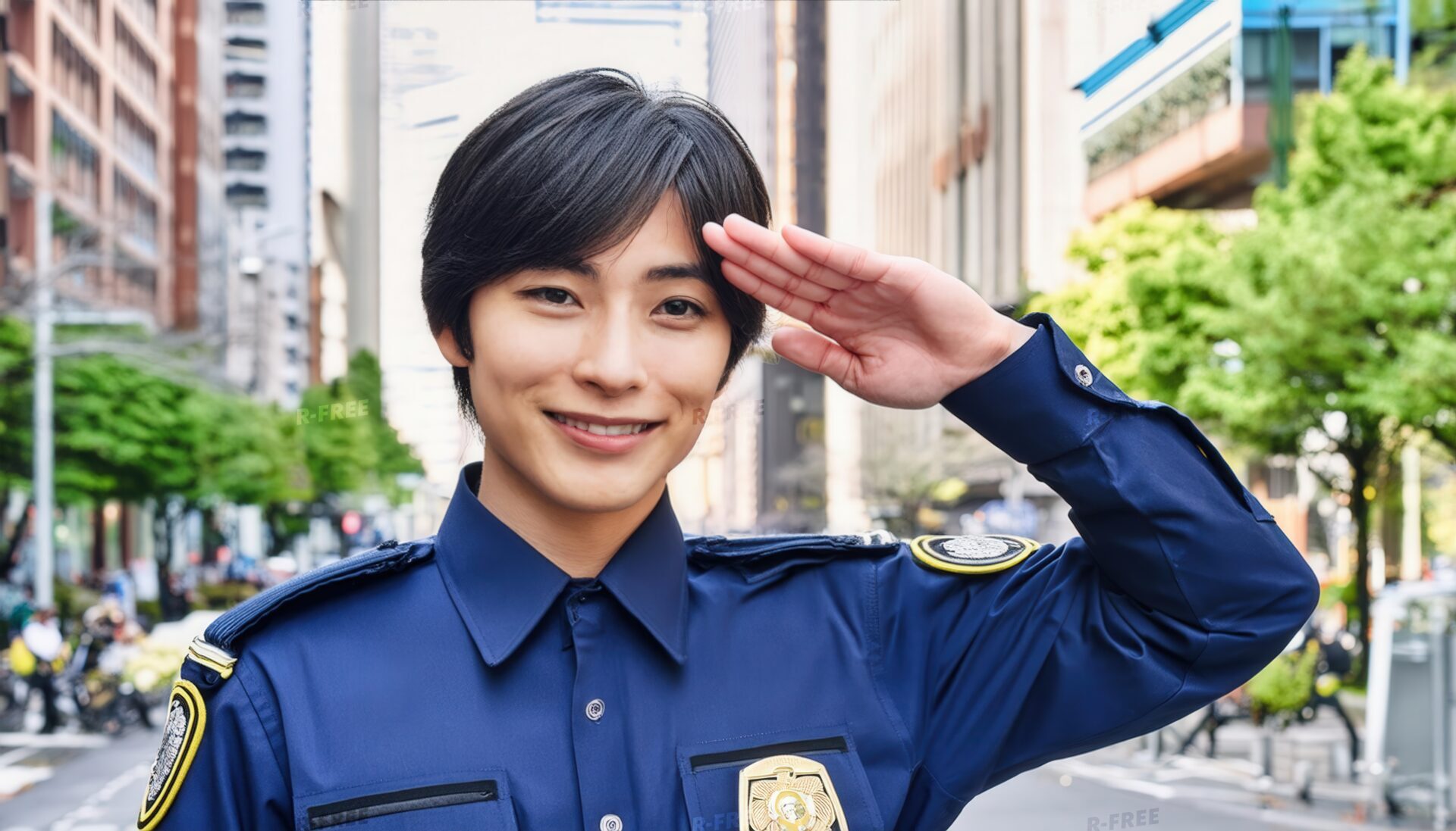 都心で敬礼する警察官