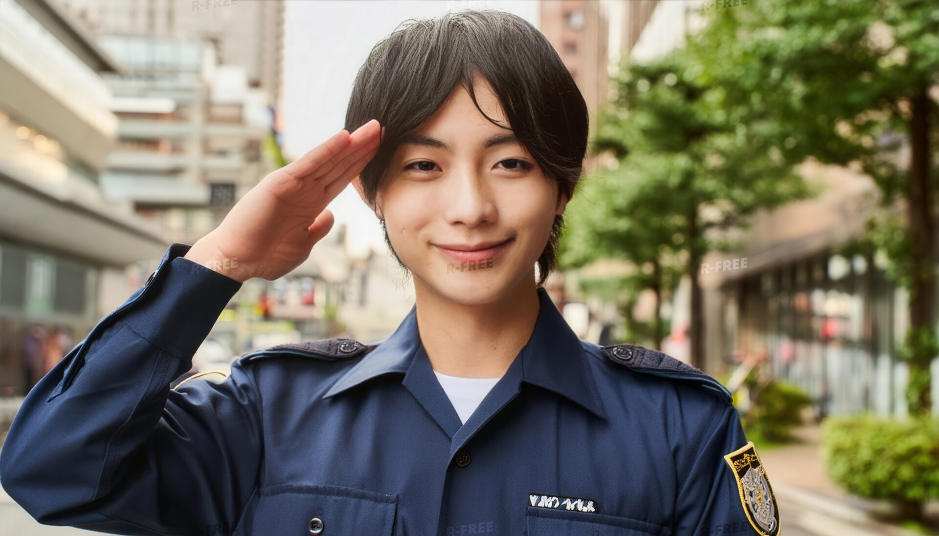 街中で警察官が敬礼する