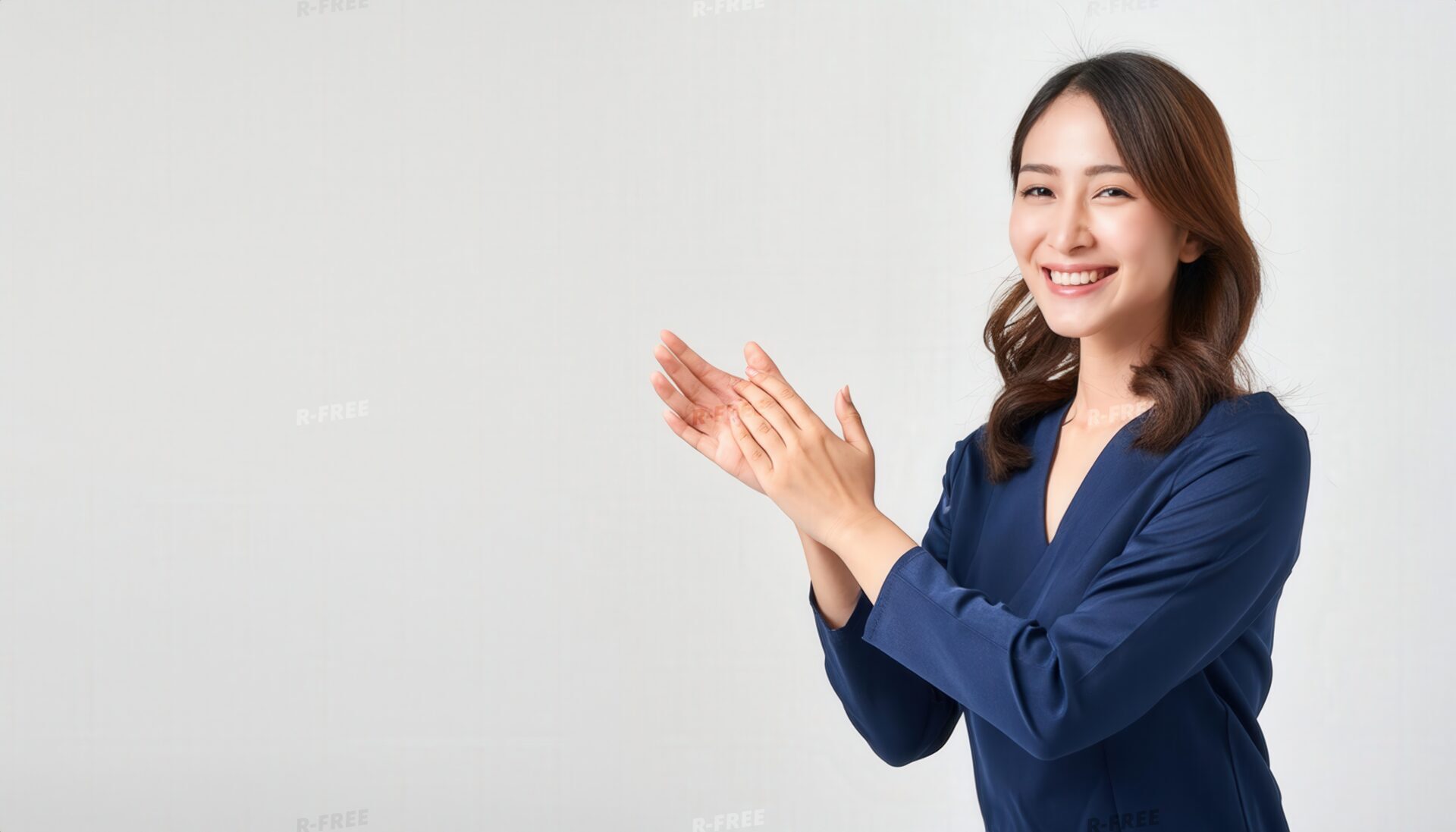 プレゼンで拍手する女性