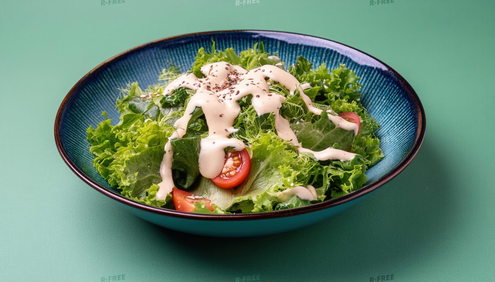 サラダ（青皿とドレッシング）