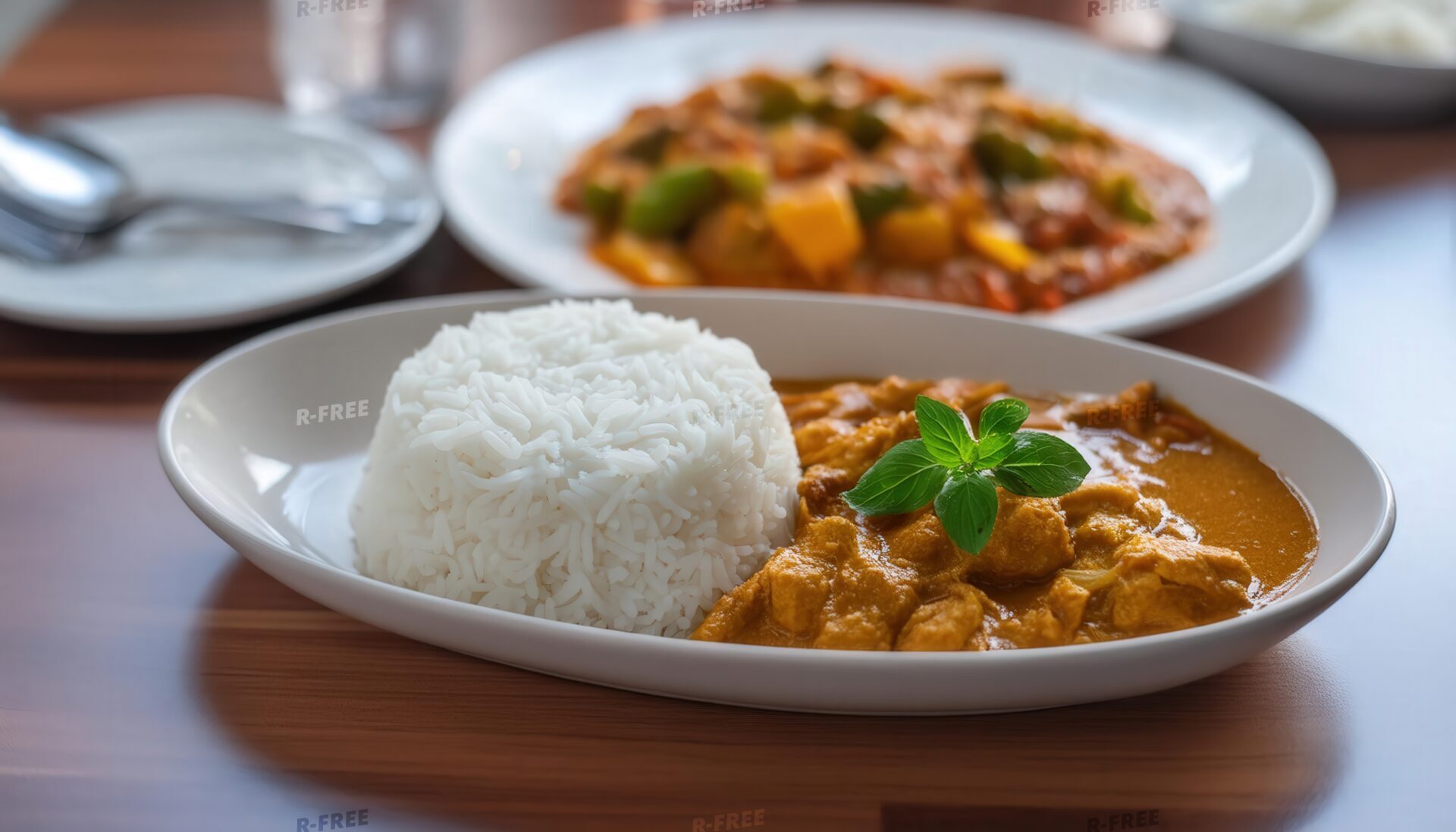 バジルの葉を添えたカレー