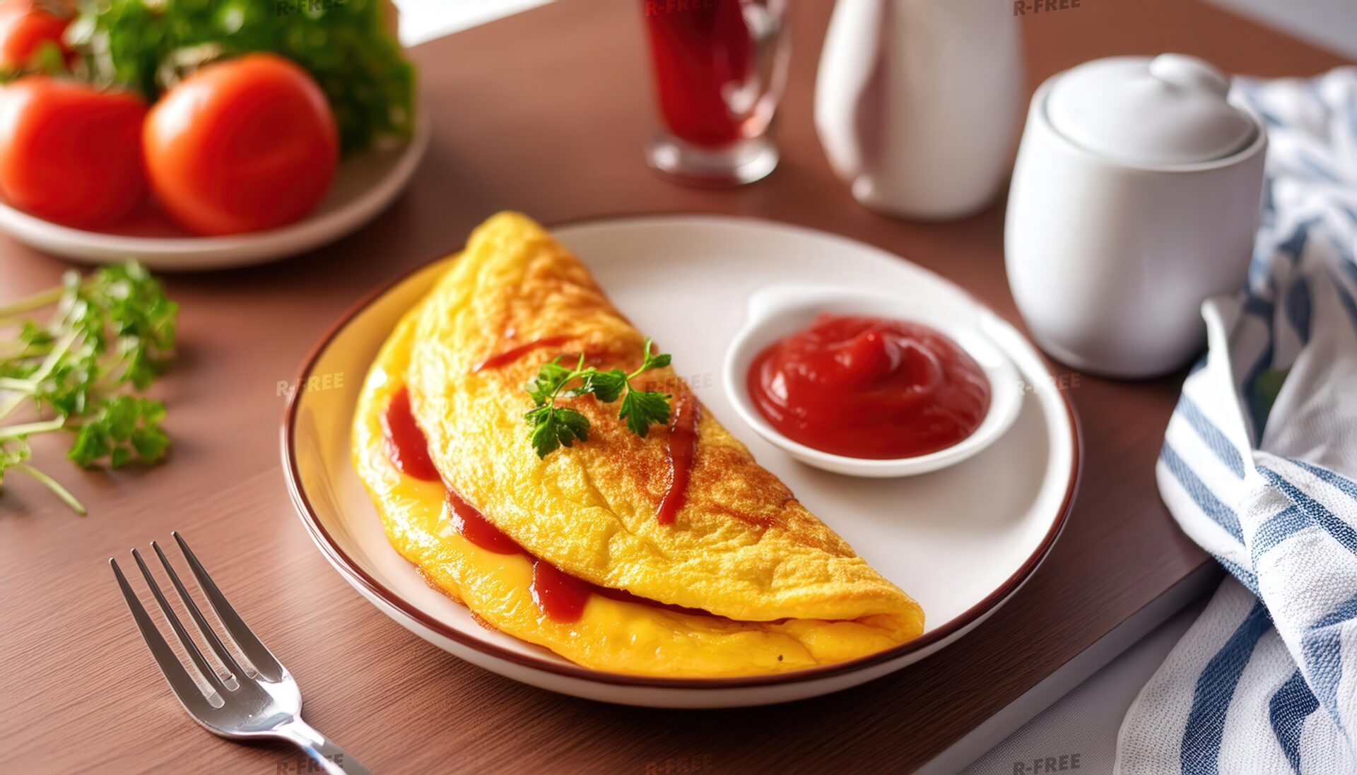 トマトと一緒のオムレツ