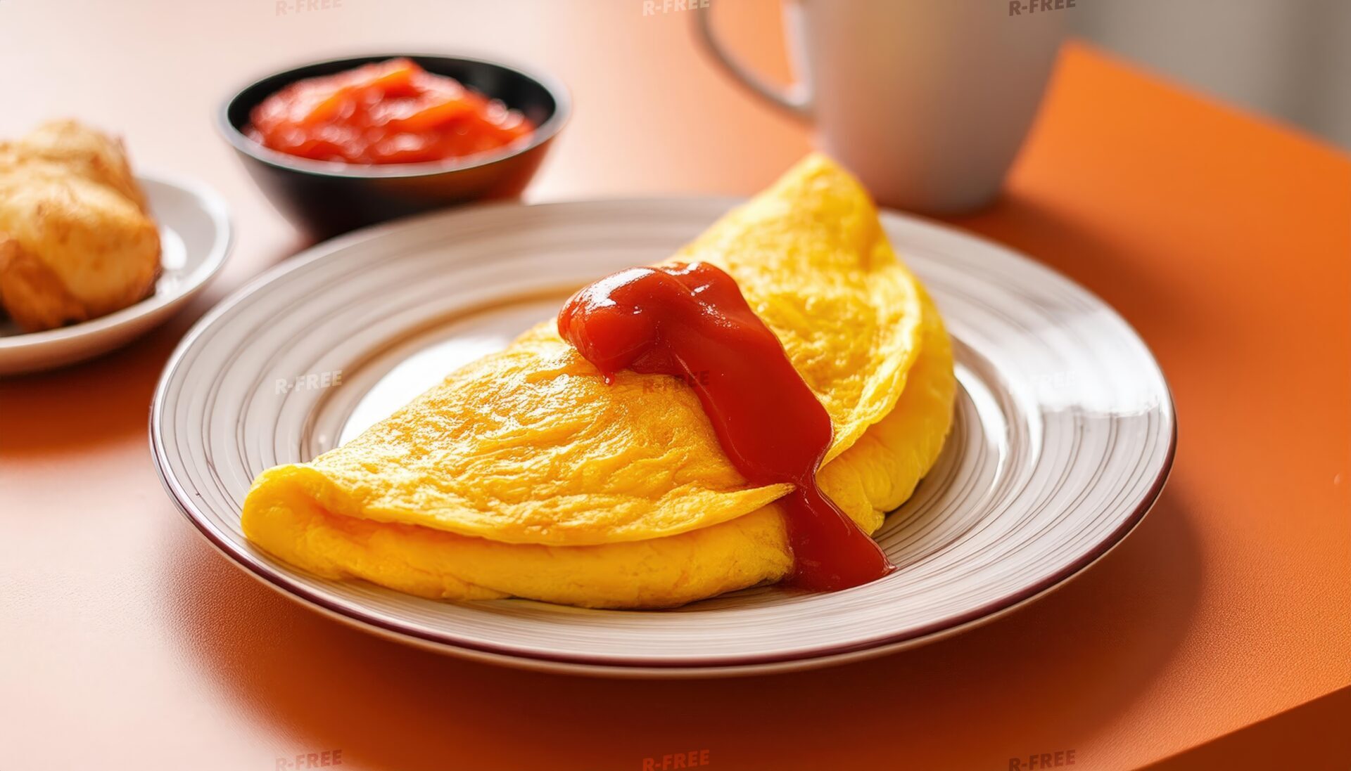 シンプルなオムレツと朝食セット