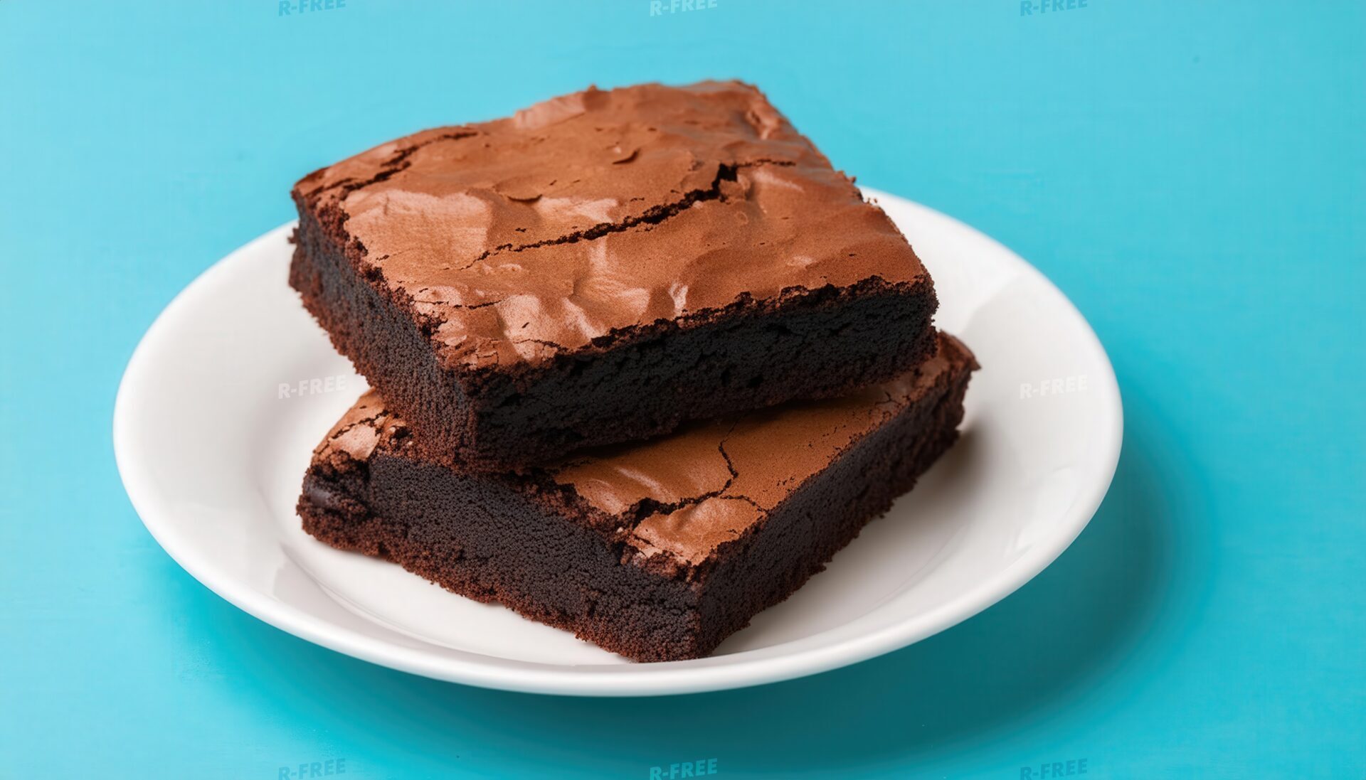 断面を見せて二枚重ねたチョコレートブラウニーの横構図