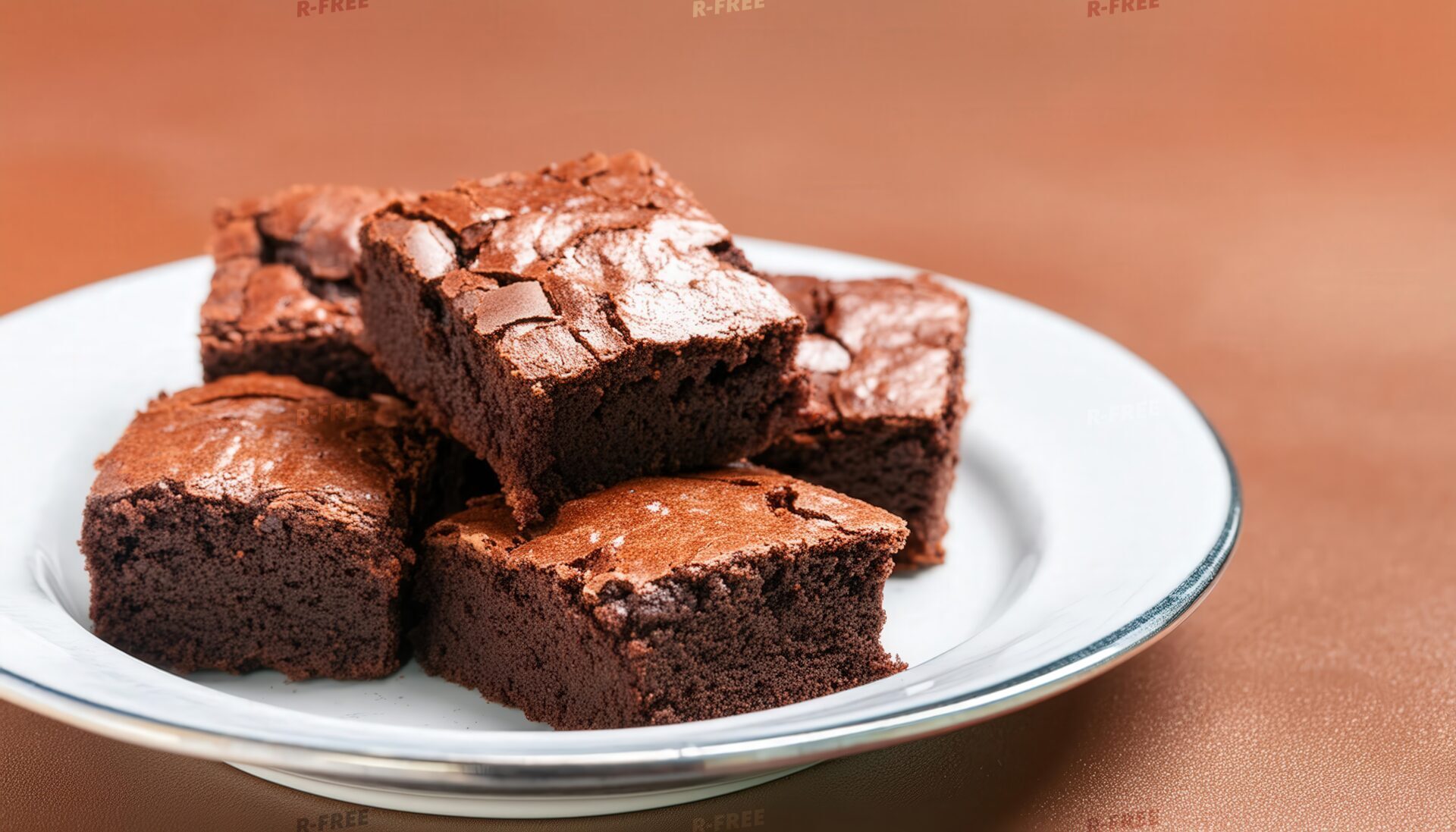 ブラウン背景で断面が際立つチョコレートブラウニーの盛り付け