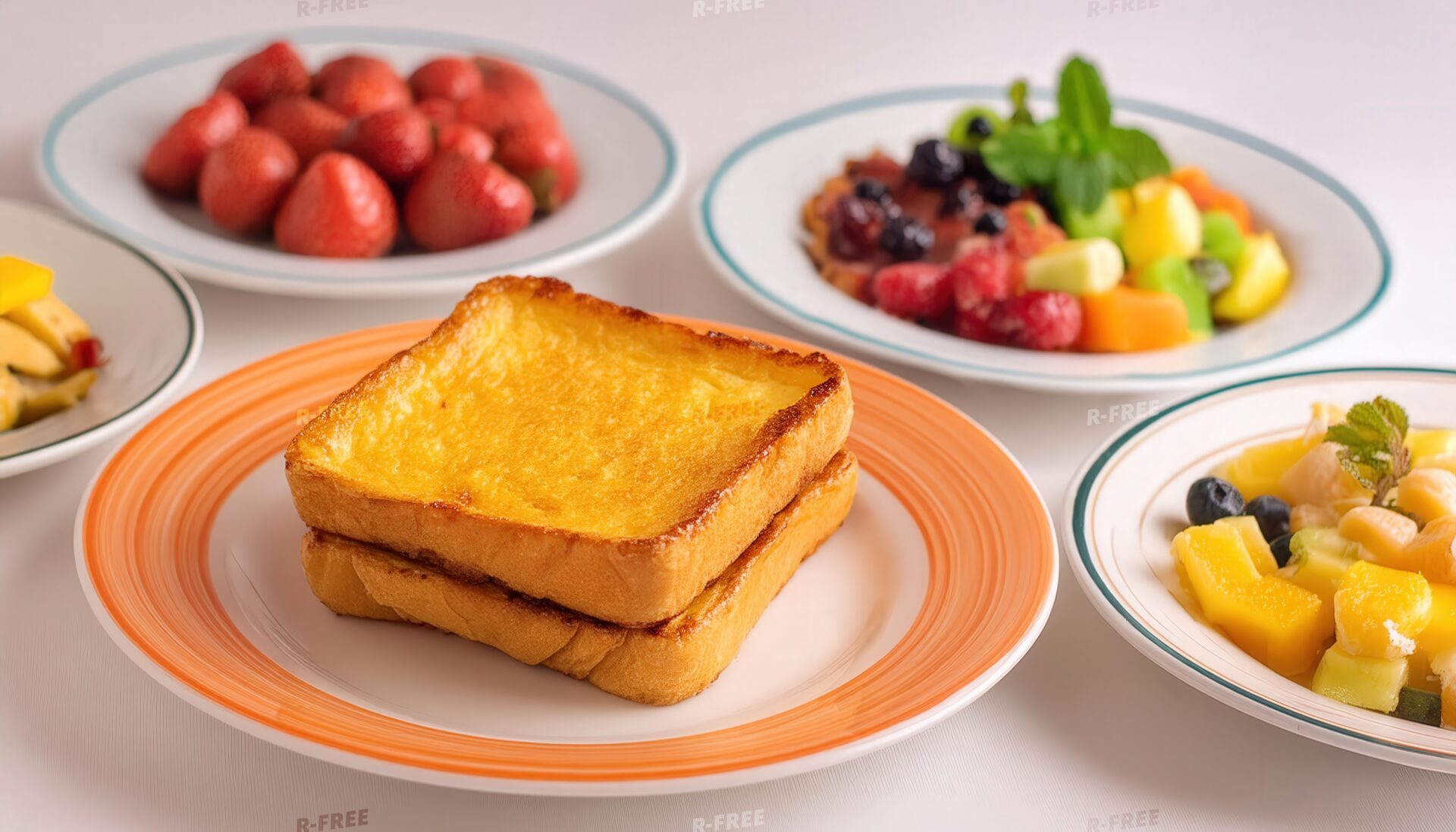 フレンチトーストとフルーツの朝食