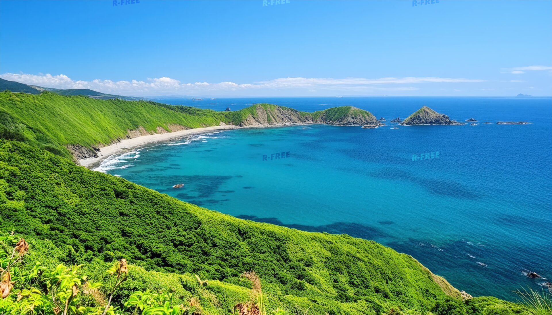 青い海と小島のある風景