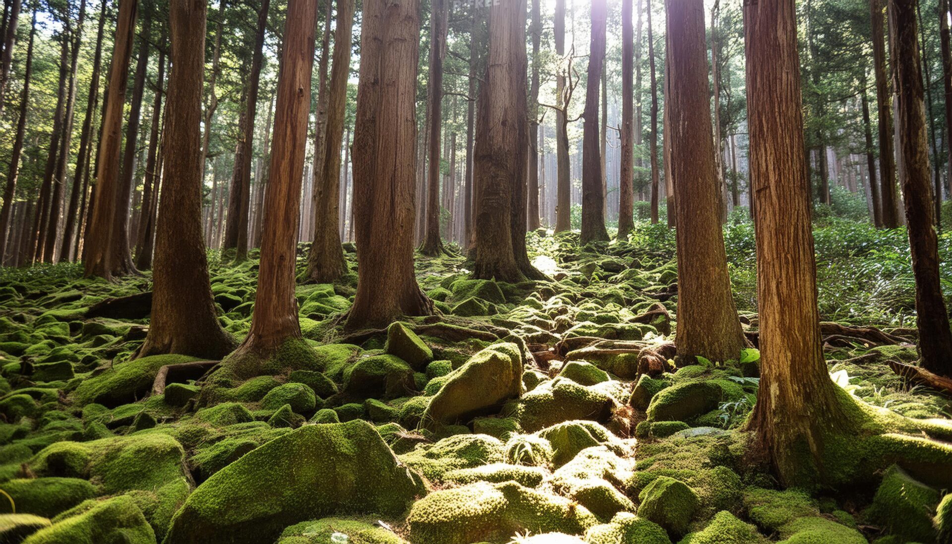 苔むした森の中