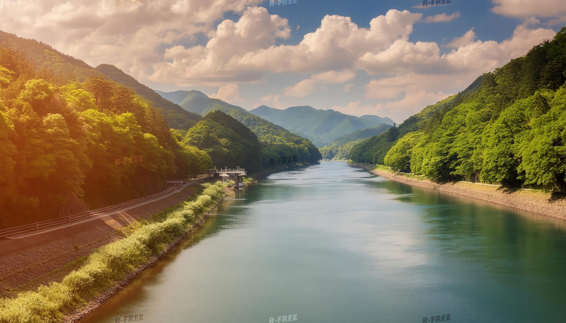 山間の川と田舎道
