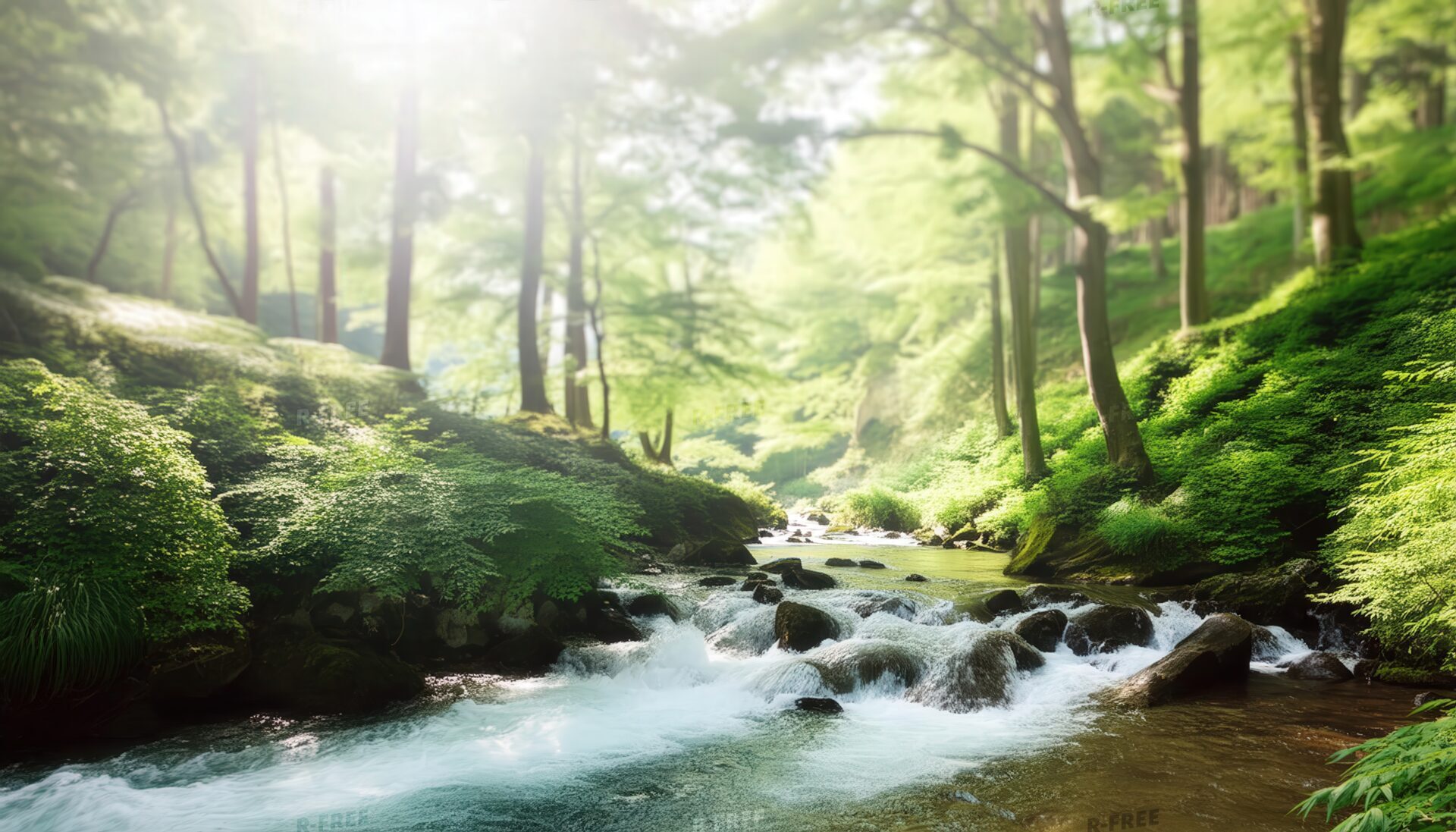 光差す渓流