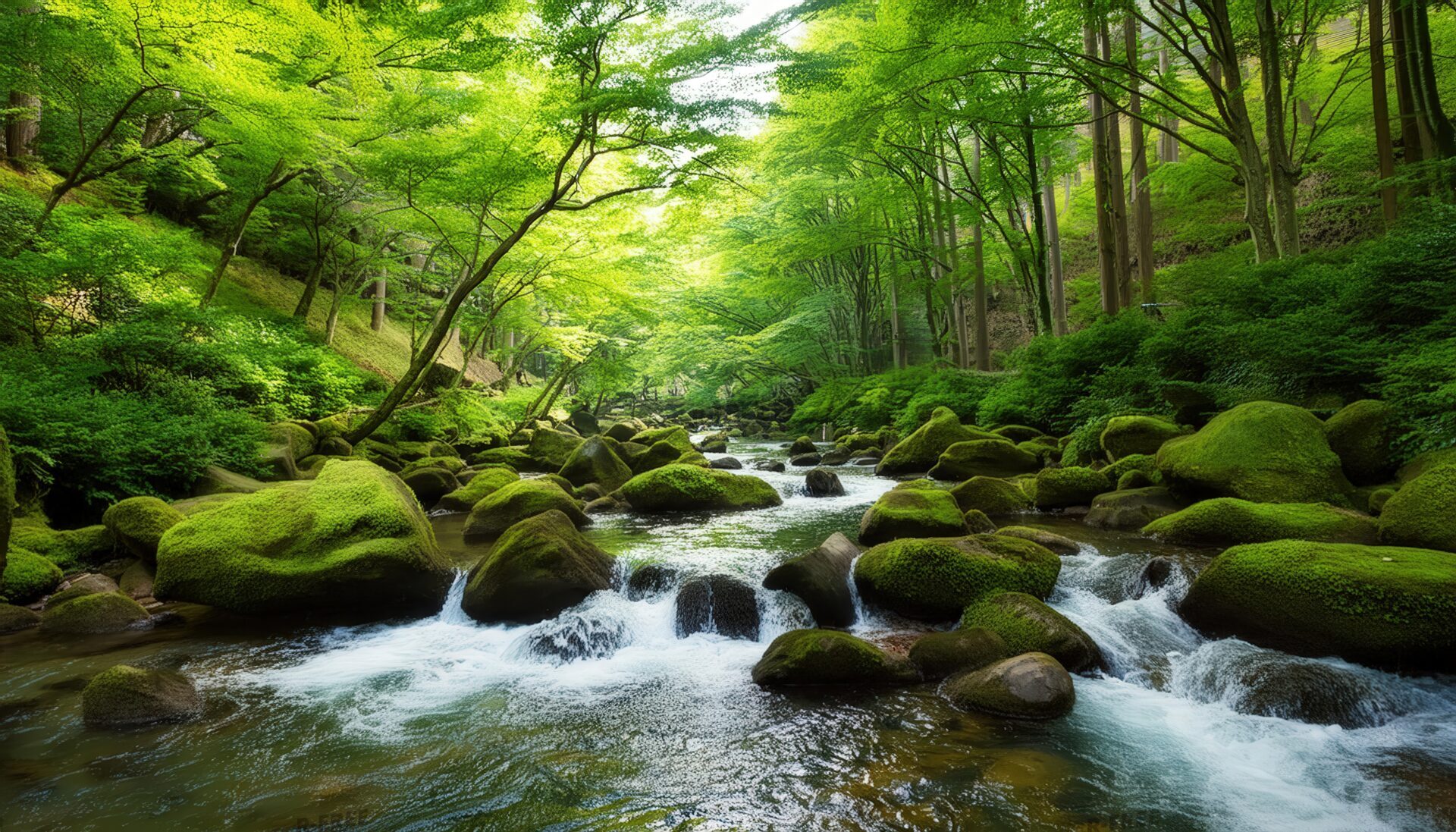 苔むした岩と渓流