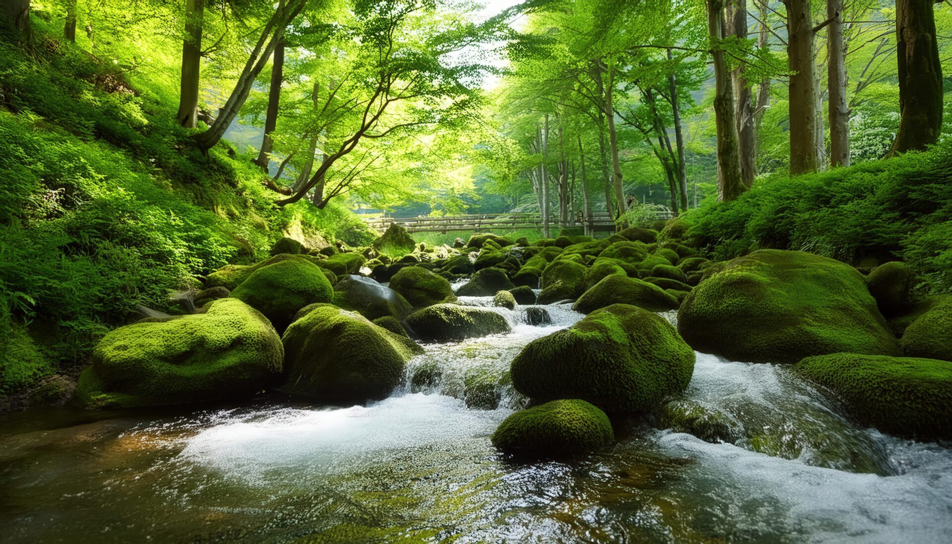 苔むした渓流と木橋