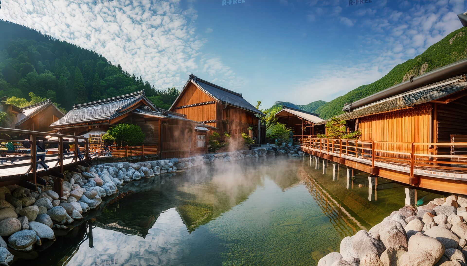 川沿いに広がる温泉街