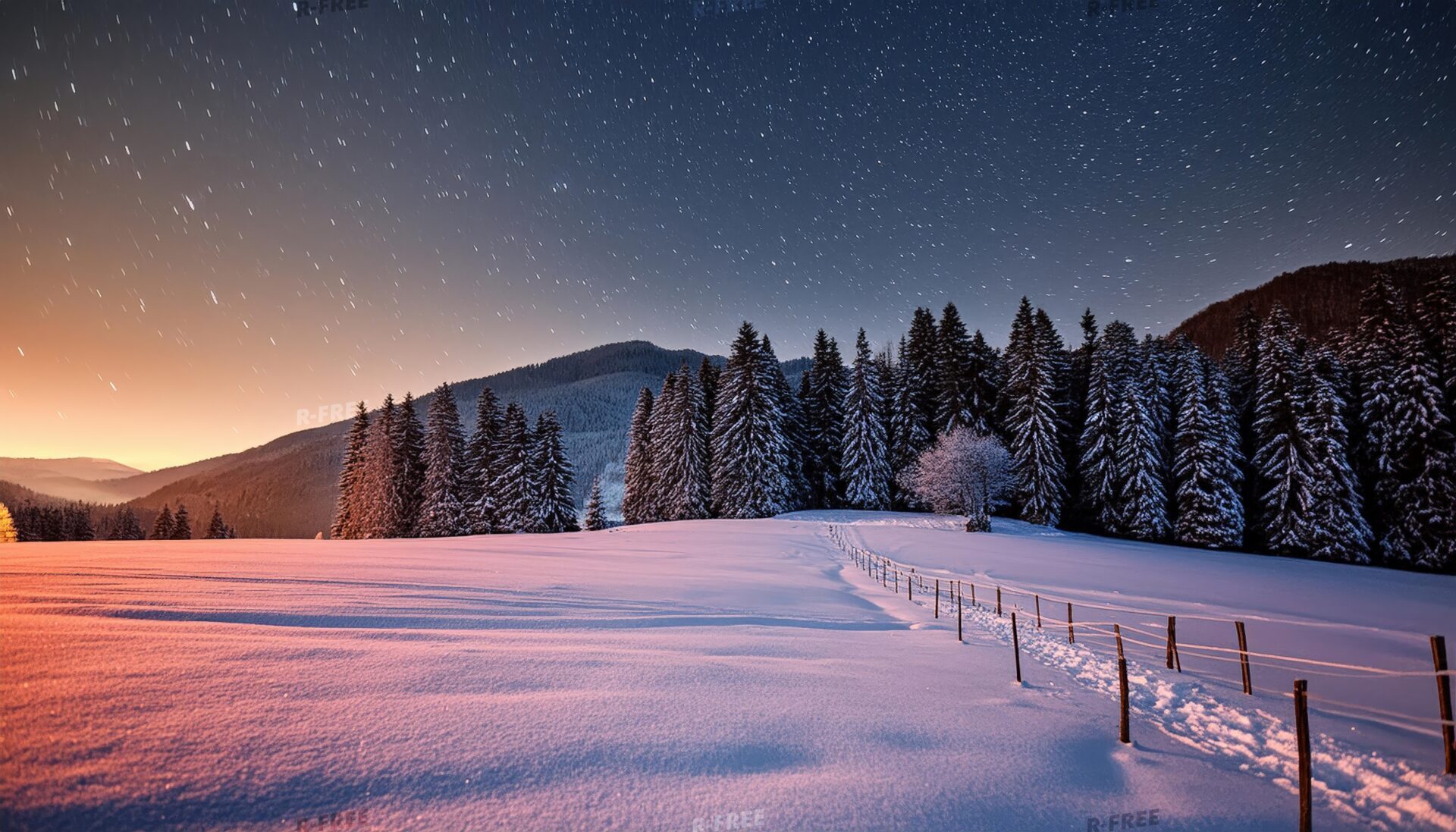 雪原と星空の夜景