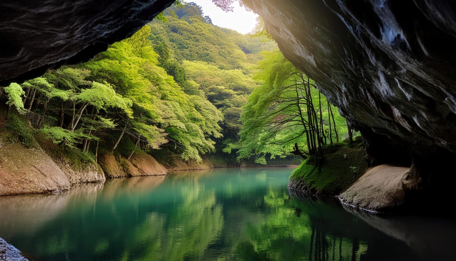 洞窟と渓流