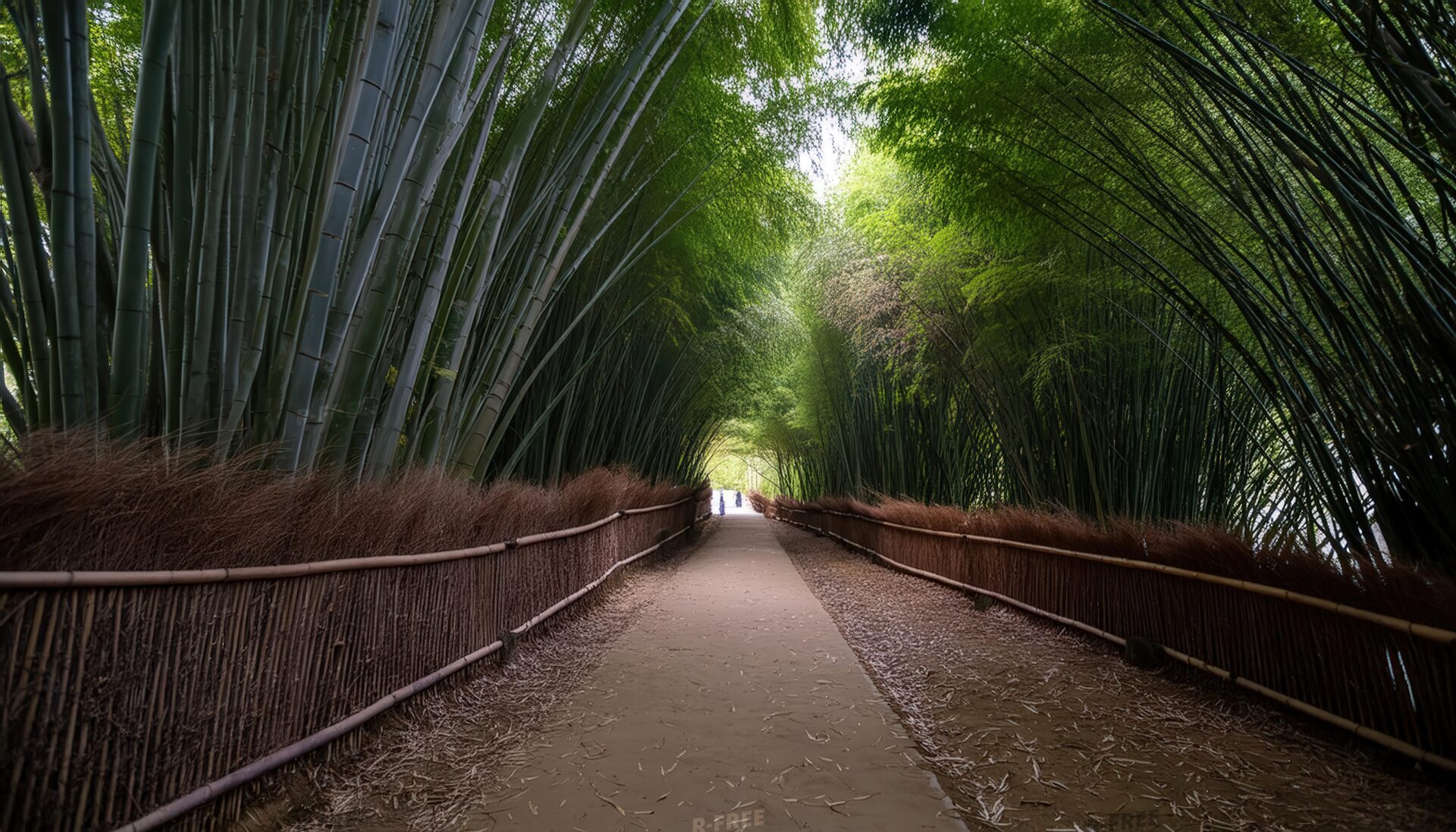竹林に囲まれた未舗装の道
