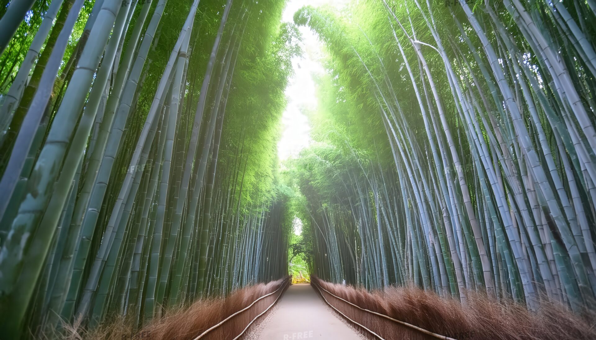 竹林の小道と明るい空