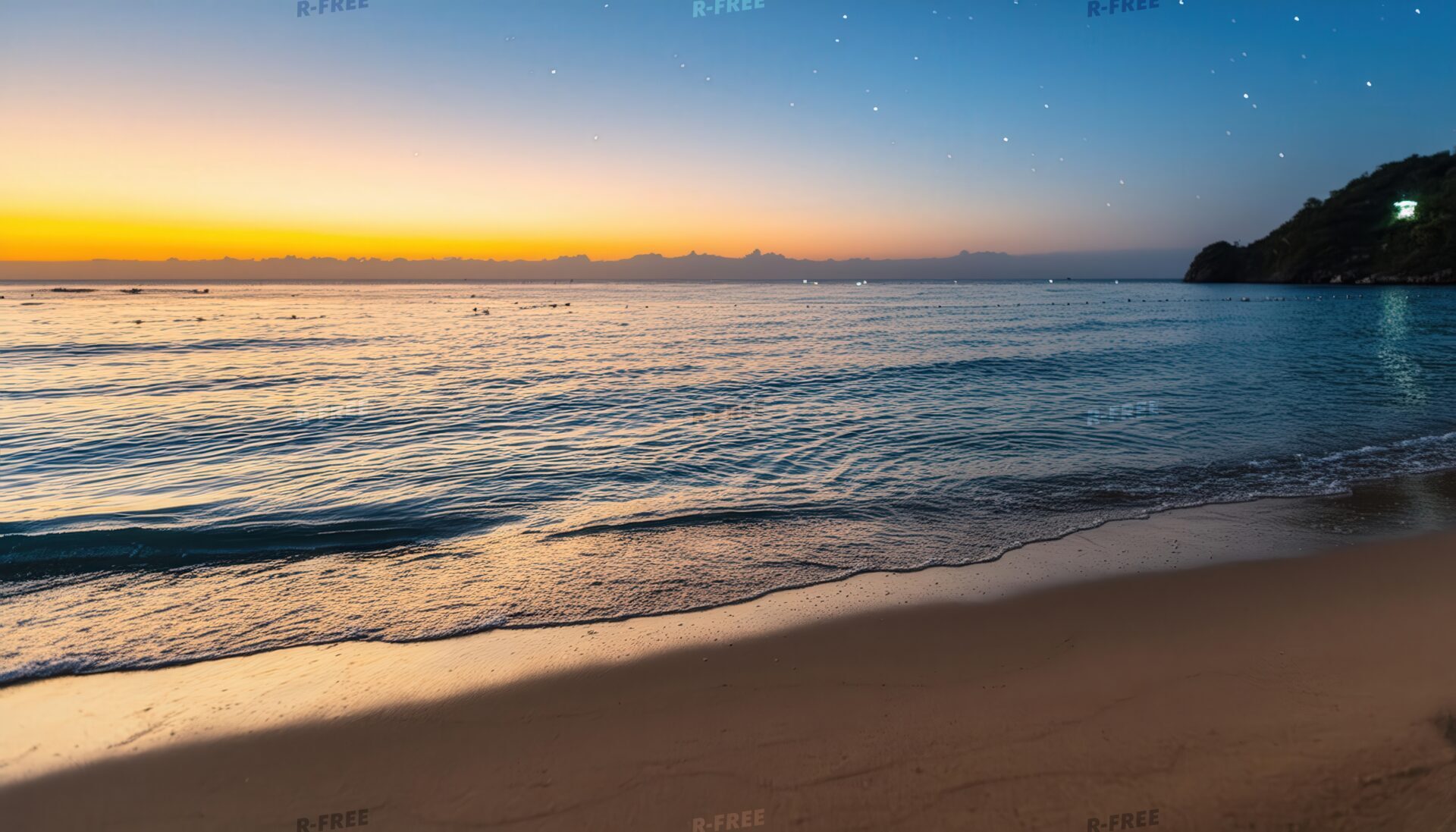 夜の海辺と波
