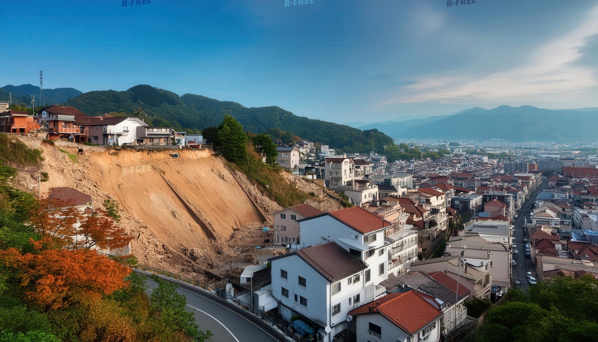 山間部の土砂崩れ現場