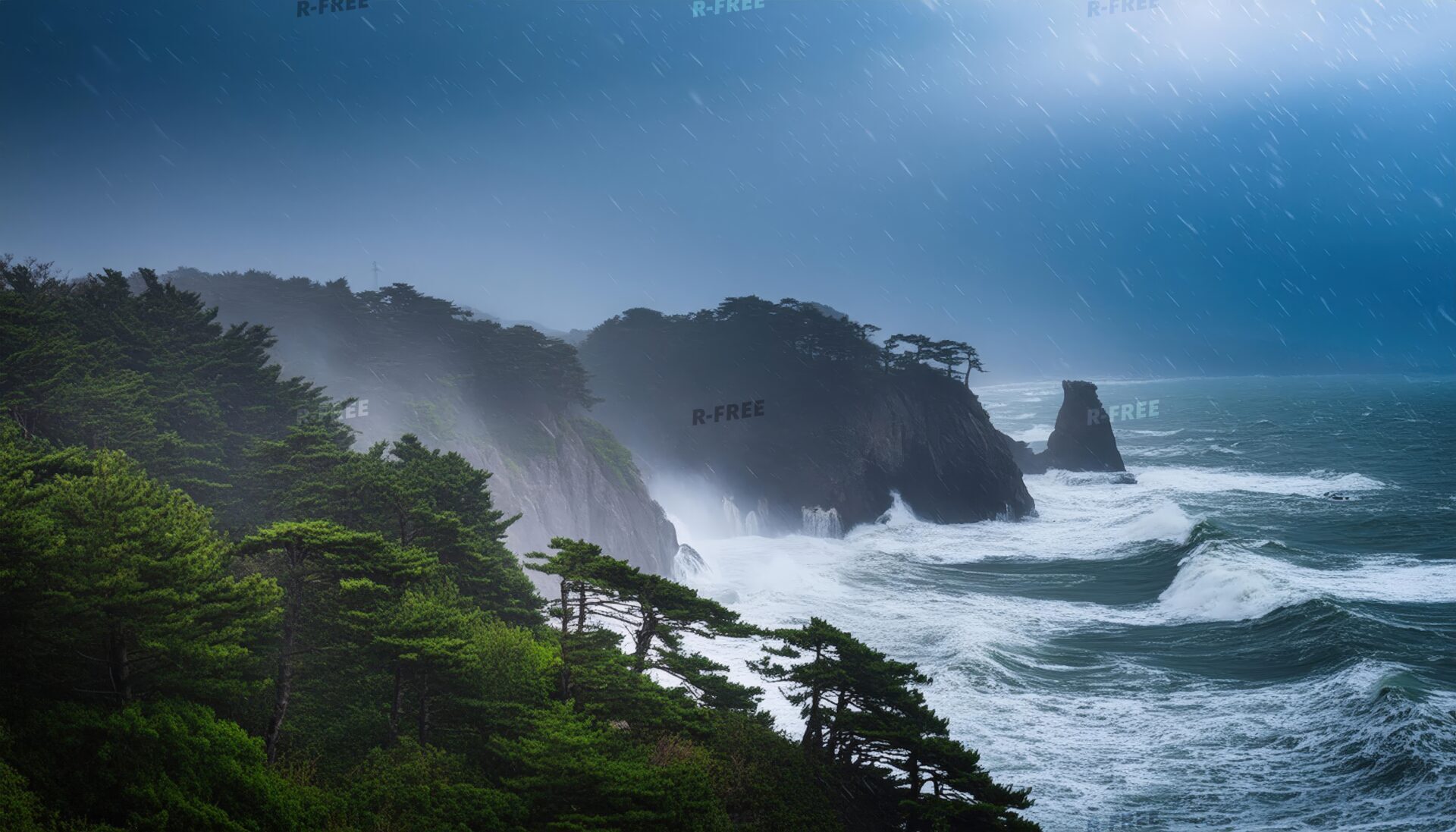 暴風雨にさらされる海岸線