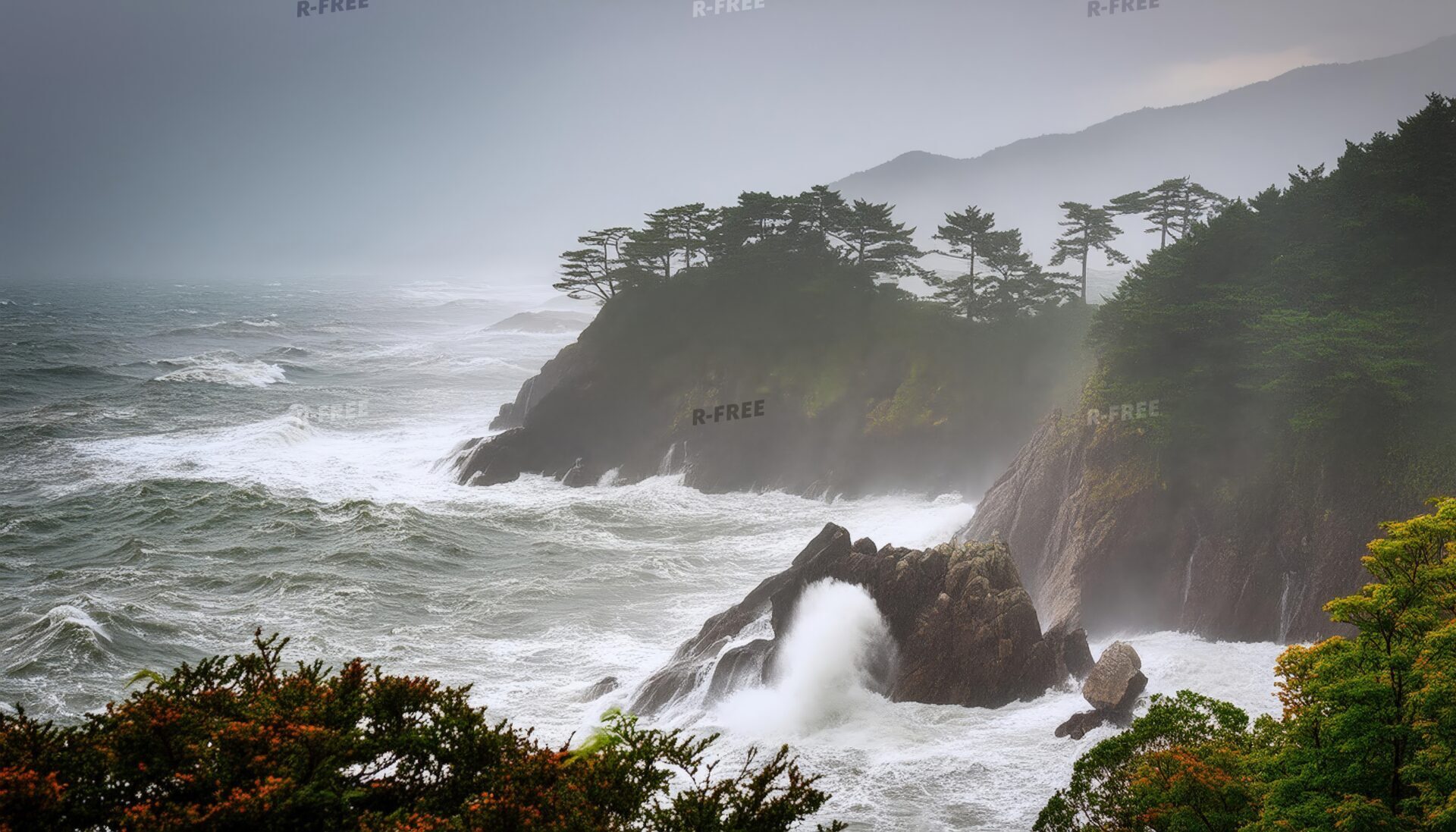 荒れた海と断崖の風景