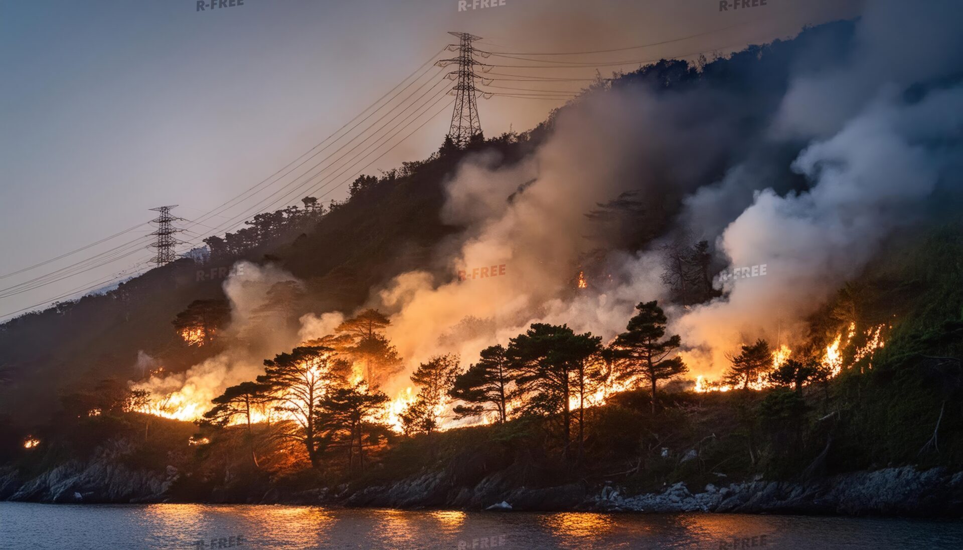 海沿いの森林火災