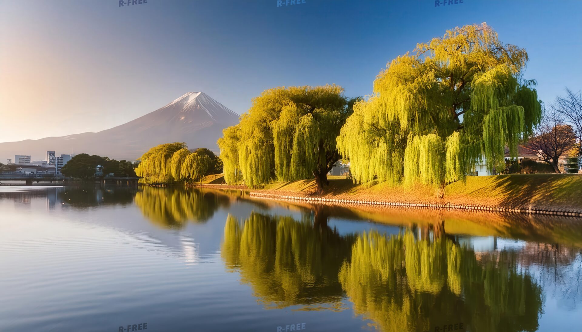 富士山と柳並木