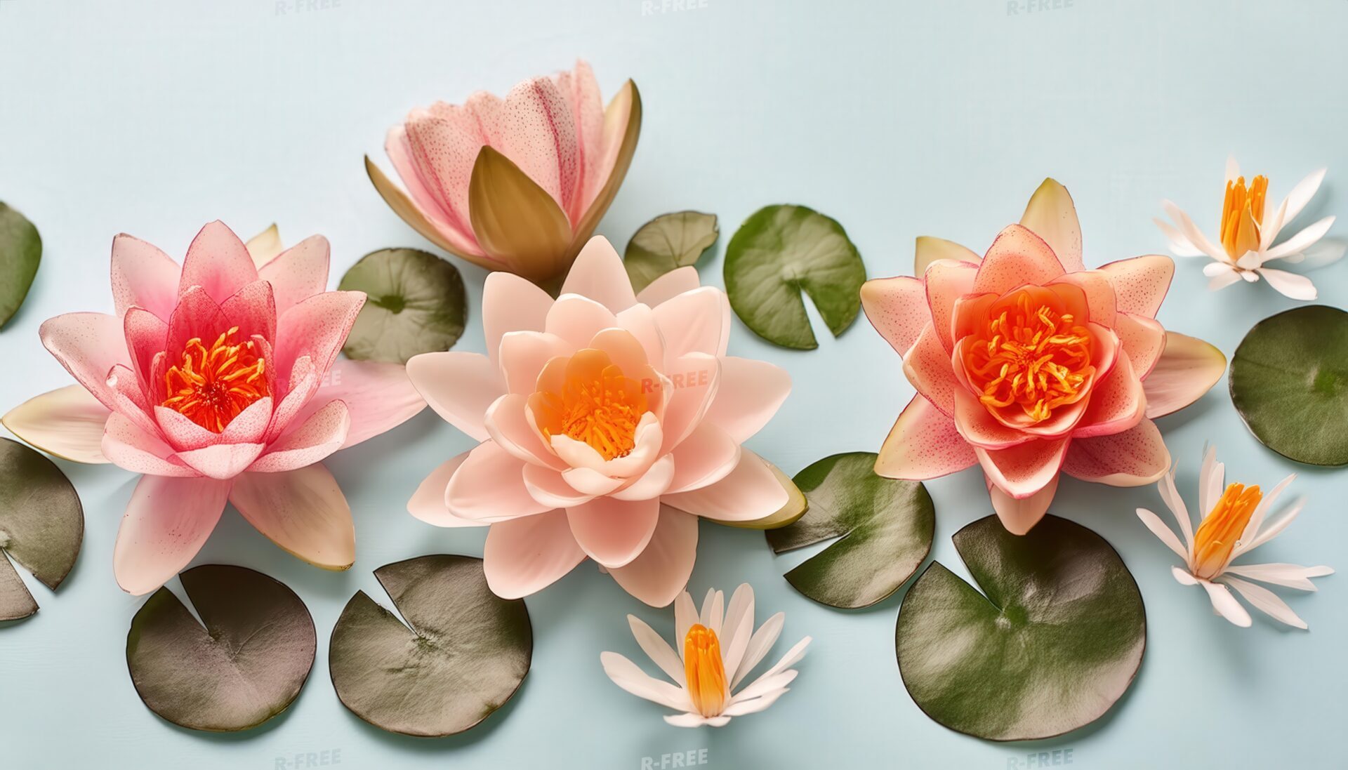 色とりどりの蓮の花と葉