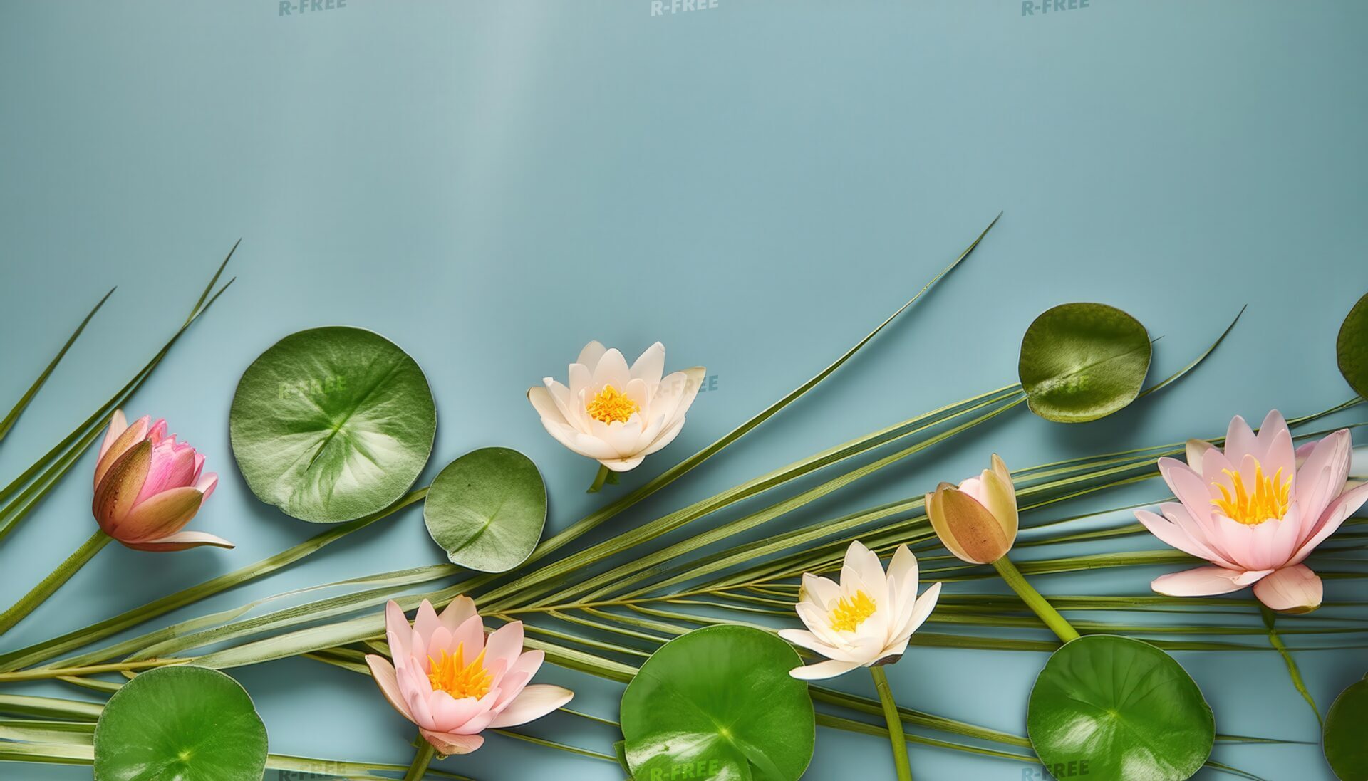 水面に浮かぶ蓮の花と葉