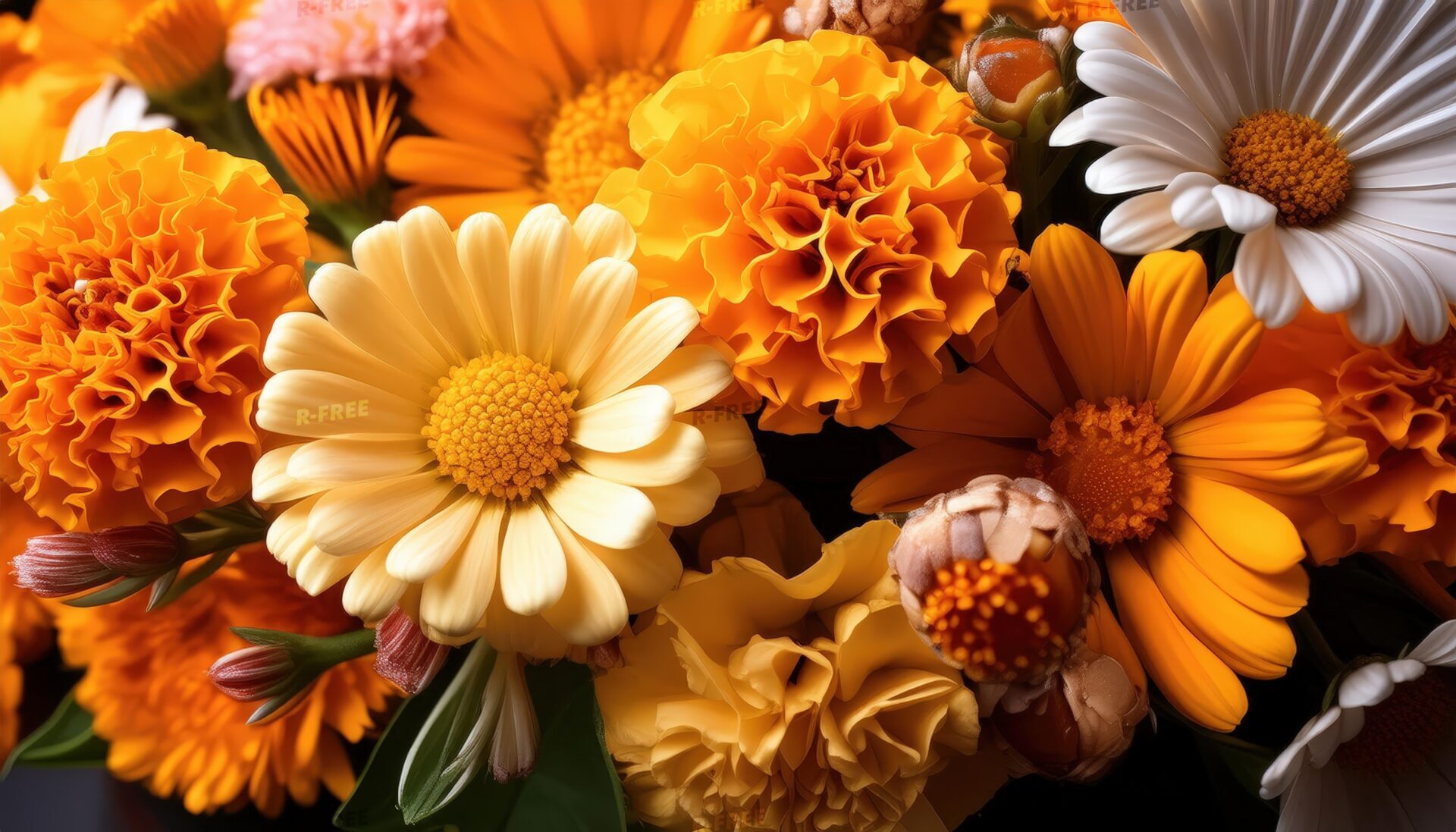 明るい色合いの花々